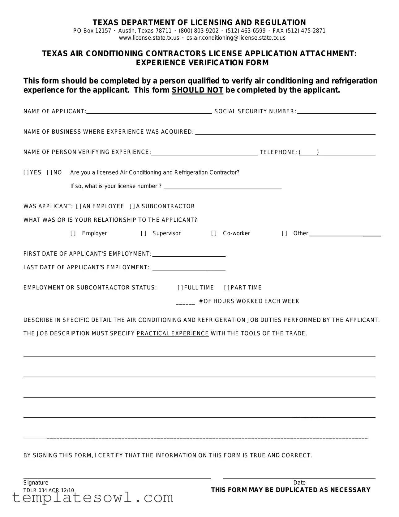 Fill Out Your Tdlr 034 Acr Form