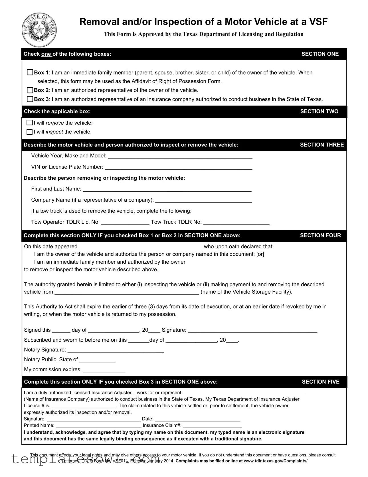 Fill Out Your Tdlr Vsf011 Form