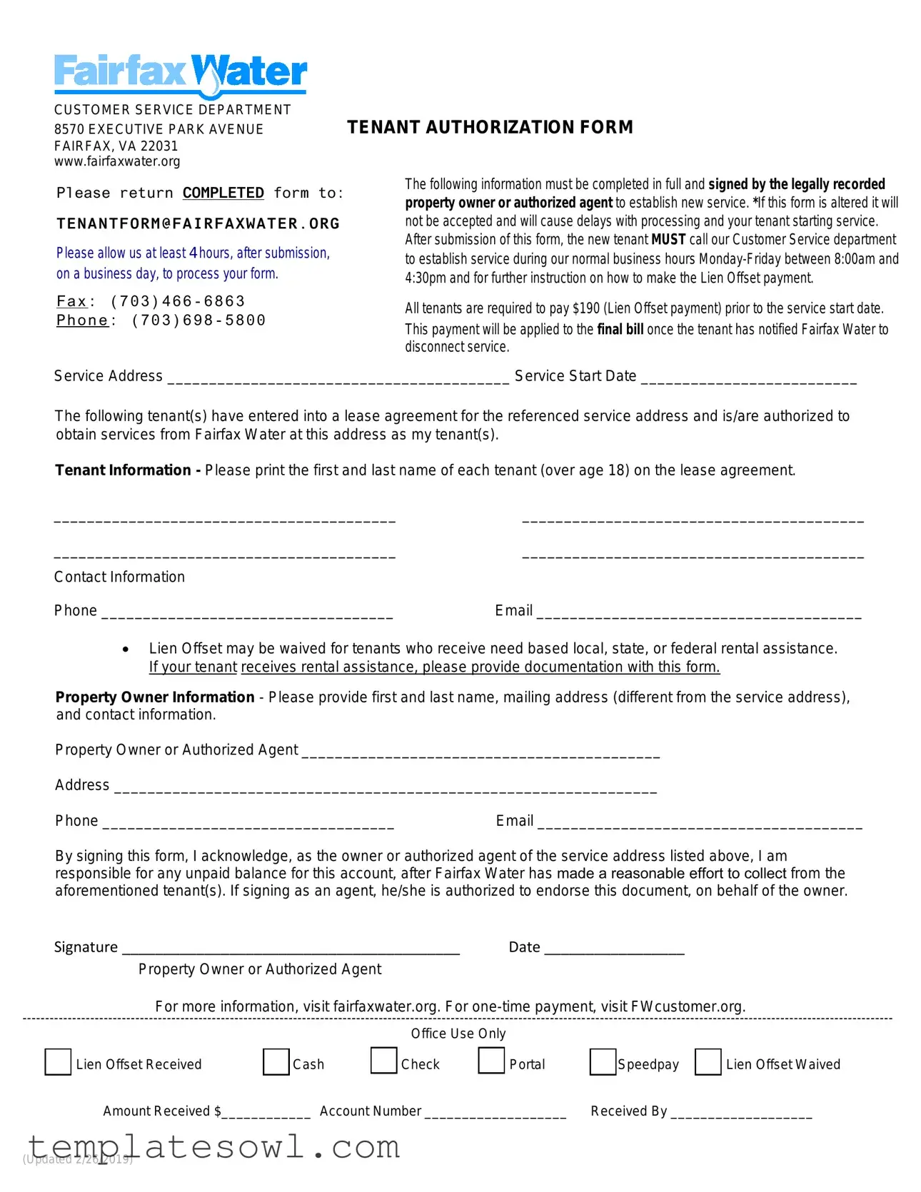 Fill Out Your Tenant Authorization Fairfax Form