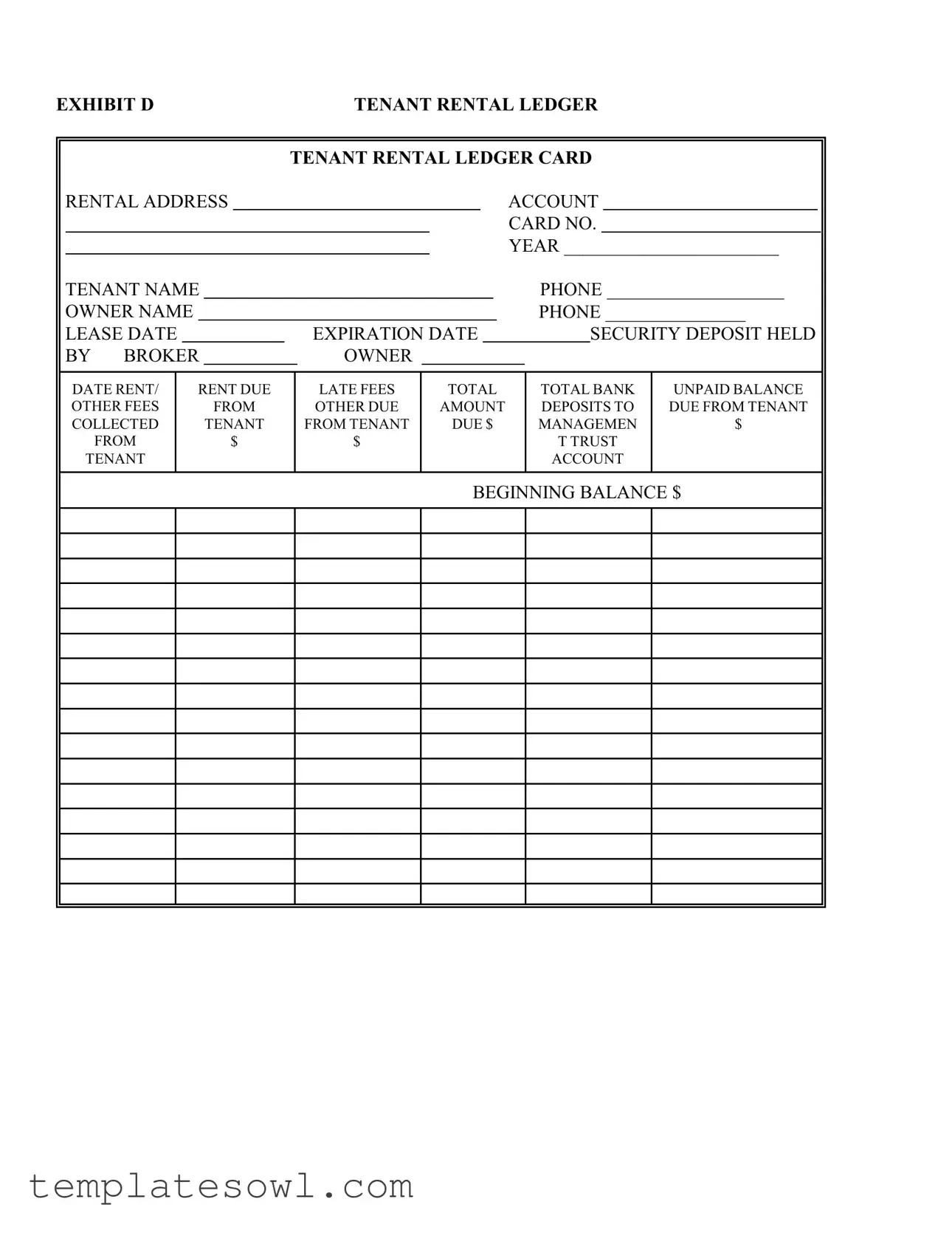 Fill Out Your Tenant Ledger Card Form