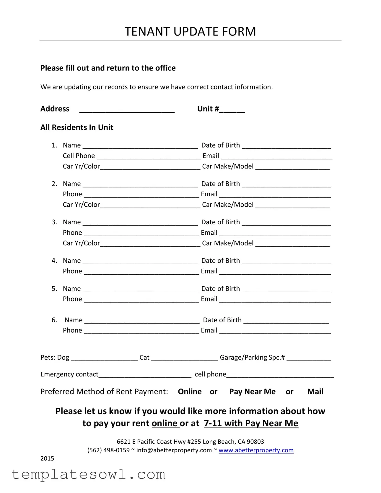 Fill Out Your Tenant Update Form