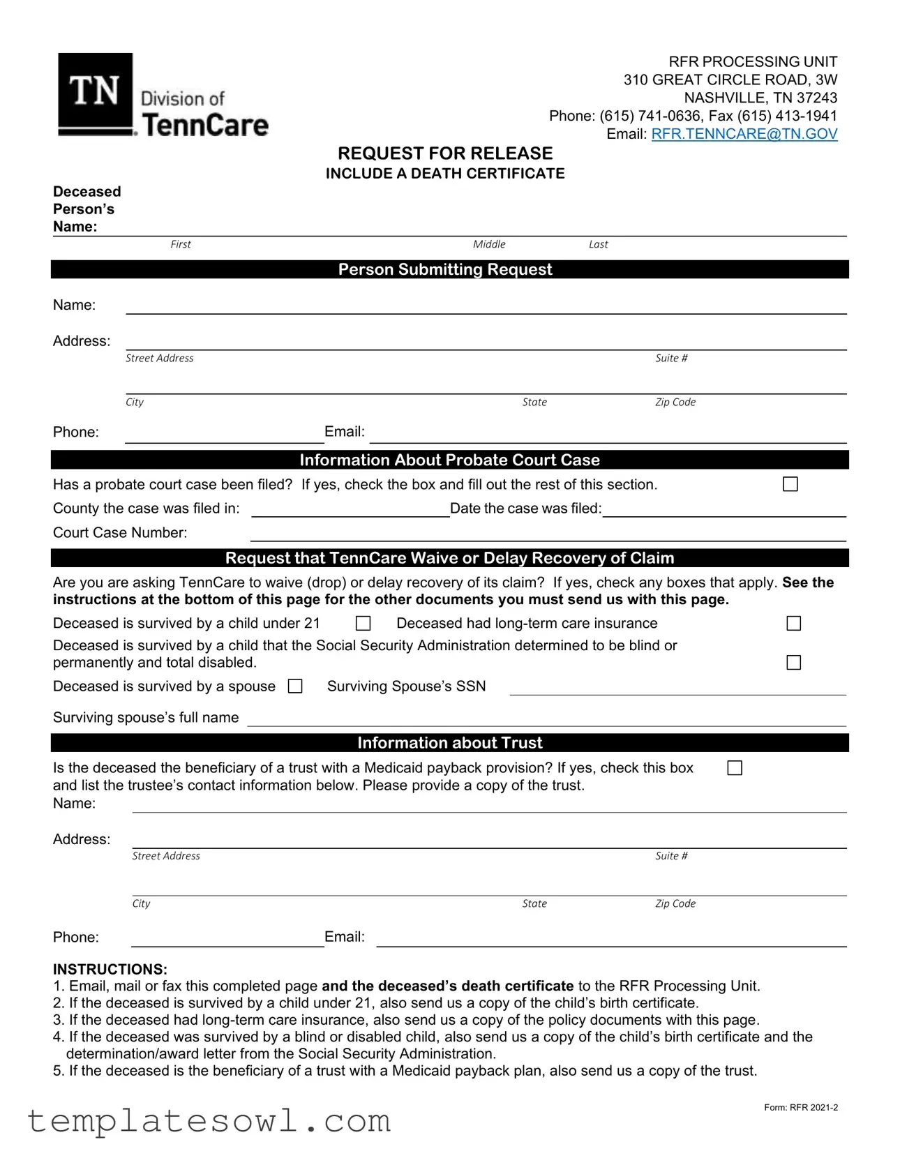 Fill Out Your Tenncare Request For Release Form
