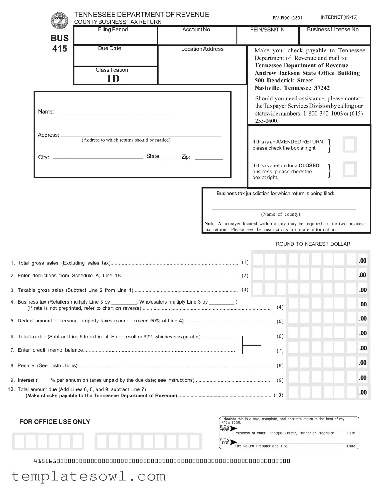 Fill Out Your Tennessee Bus 415 Form