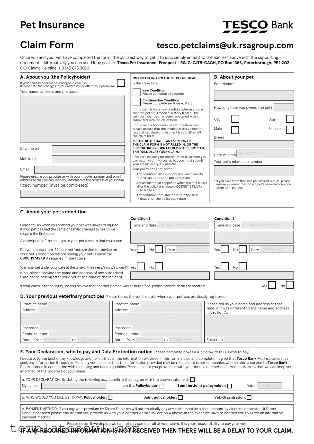Fill Out Your Tesco Pet Insurance Form