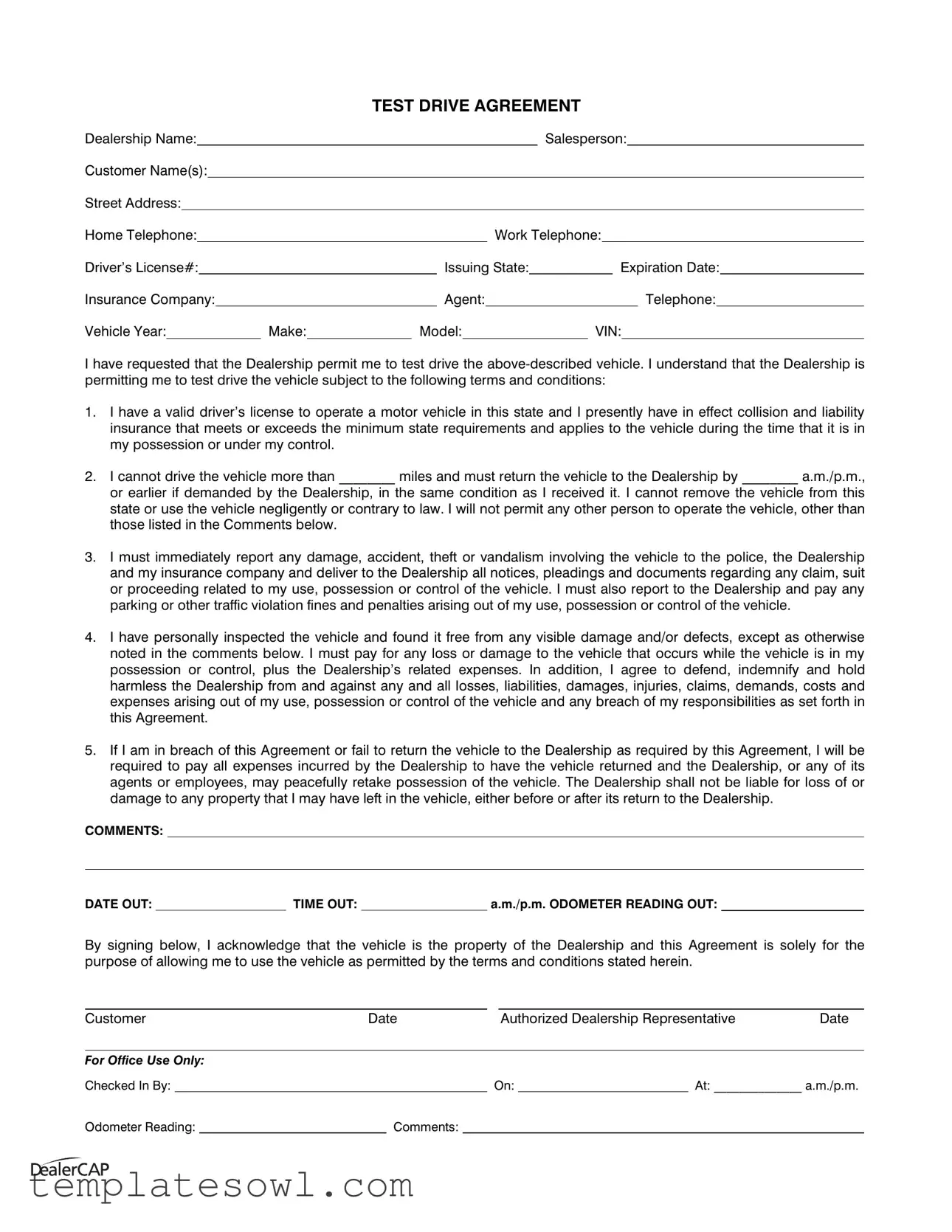 Fill Out Your Test Drive Form