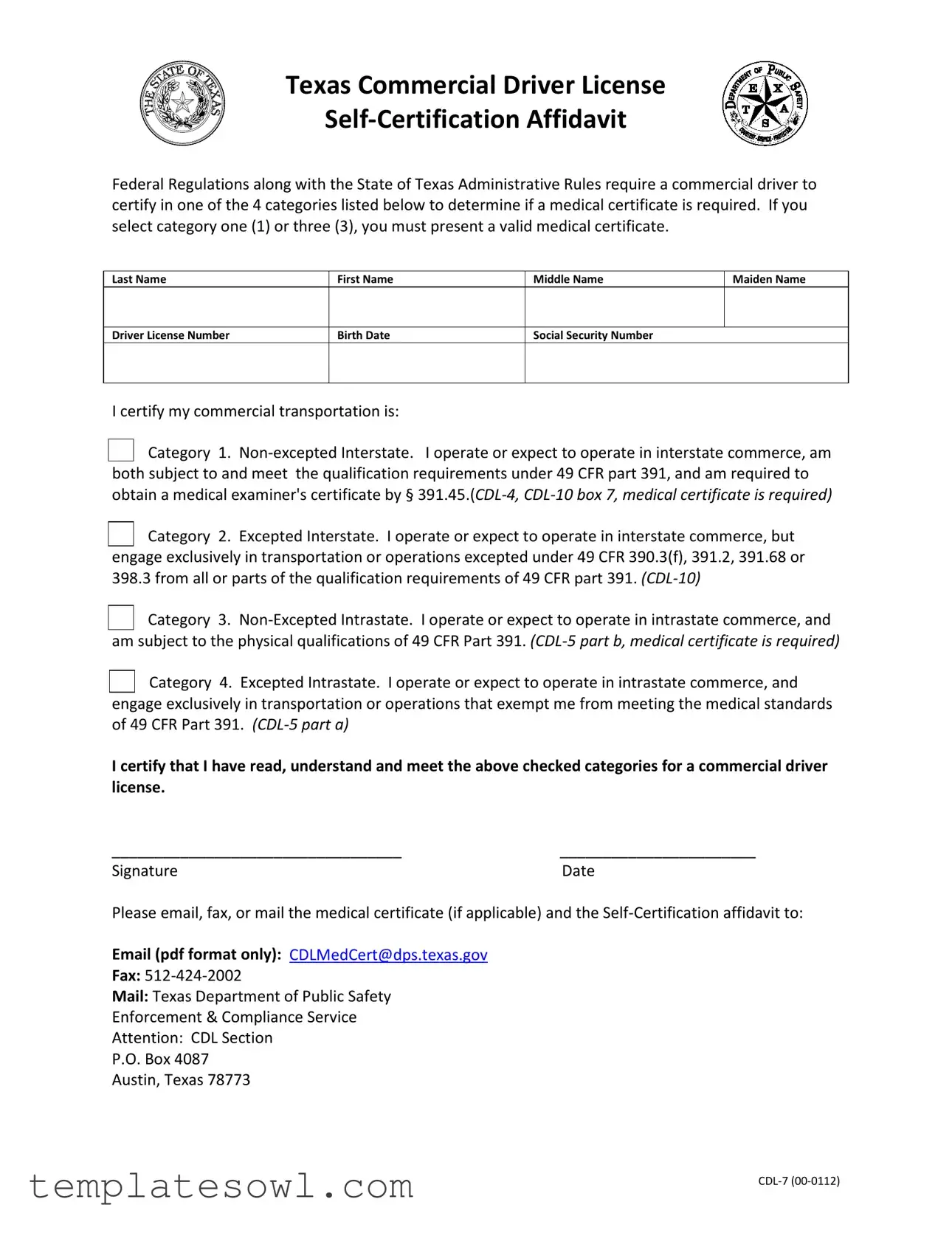 Fill Out Your Texas Cdl 7 Form