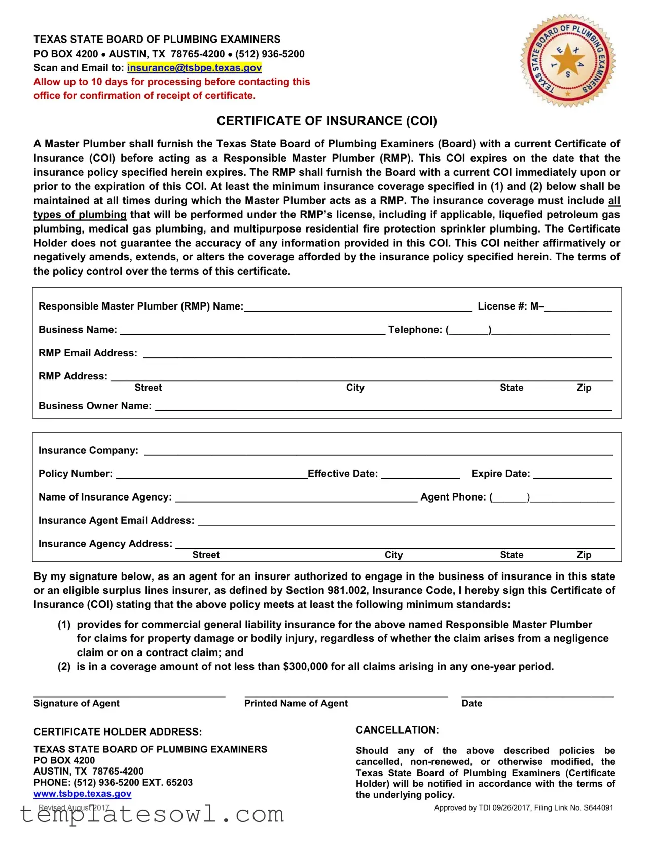 Fill Out Your Texas Certificate Insurance Form