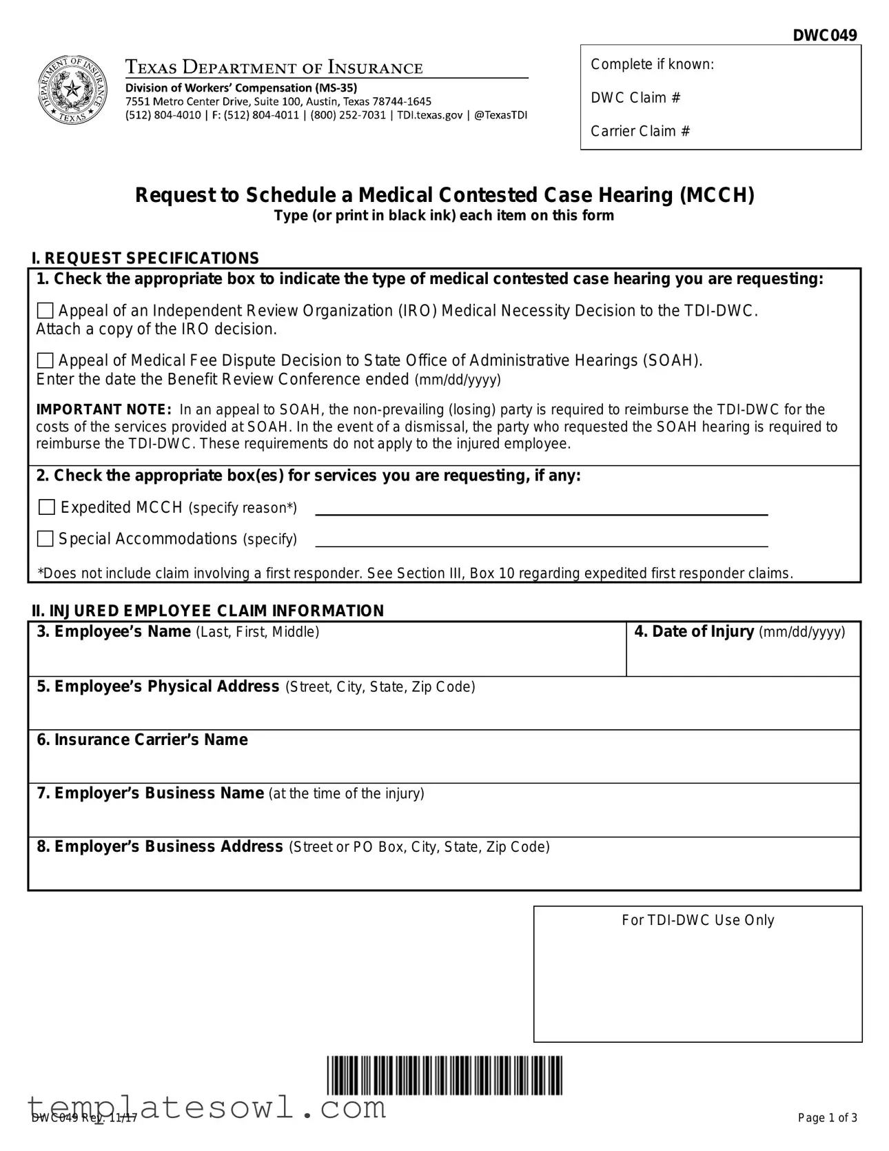 Fill Out Your Texas Dwc049 Form