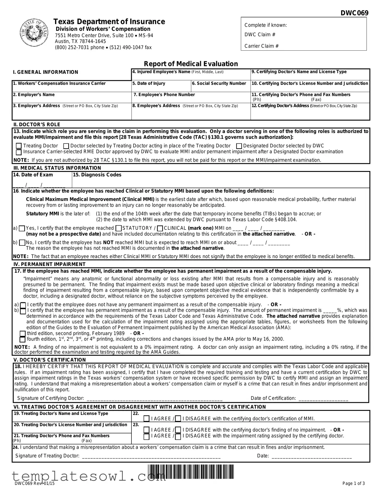 Fill Out Your Texas Dwc069 Form