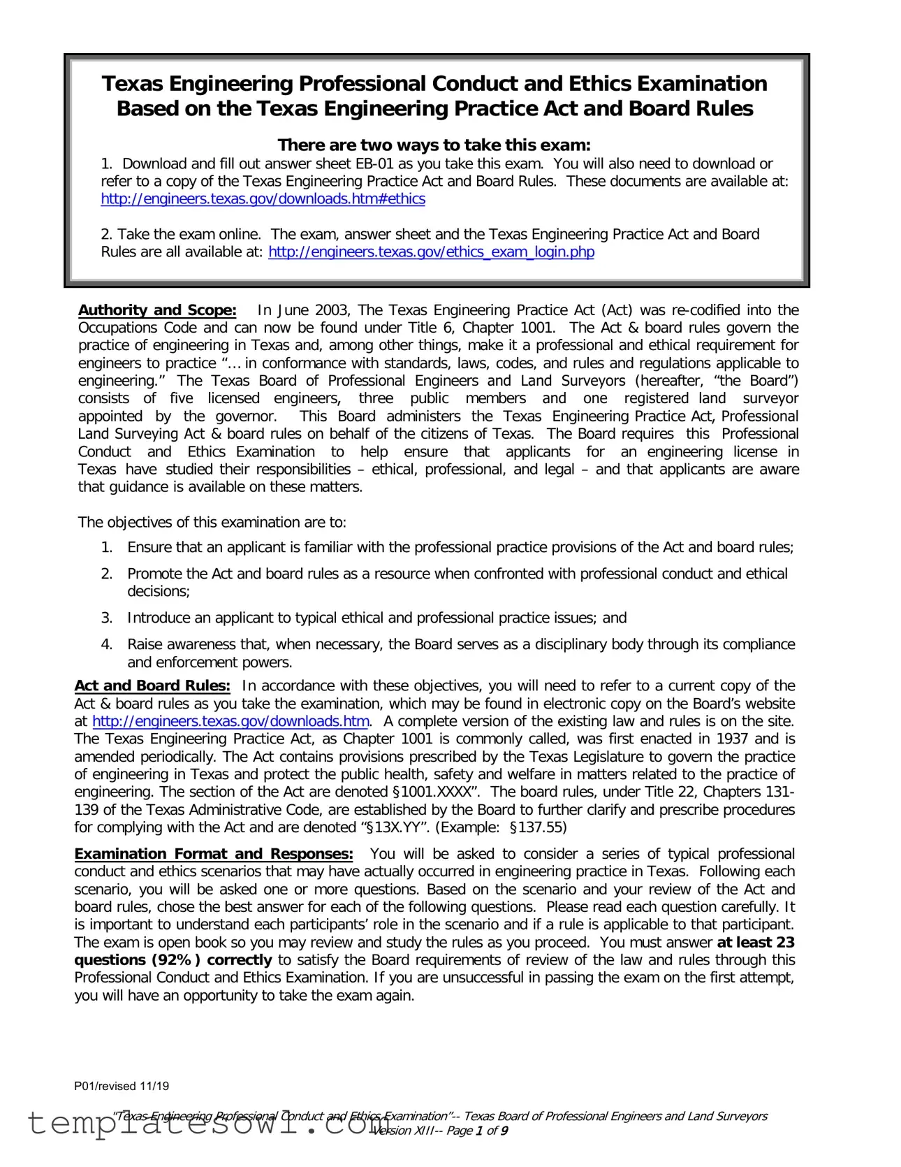 Fill Out Your Texas Ethics Of Engineering Exam Form