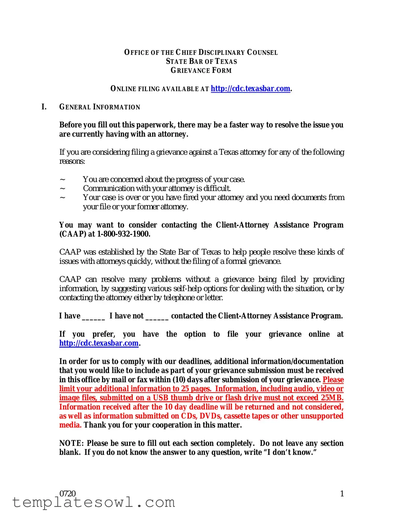 Fill Out Your Texas Grievance Form