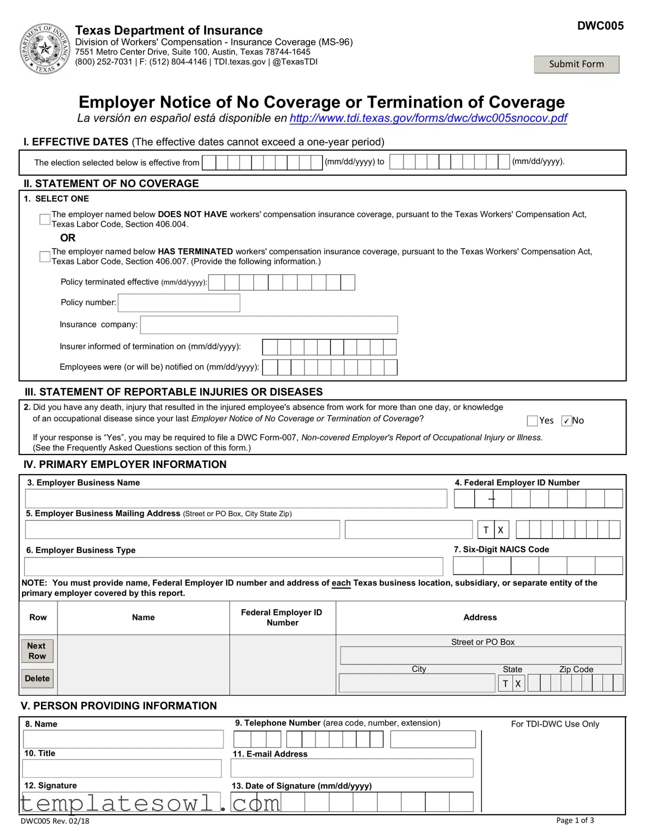 Fill Out Your Texas Notice Form