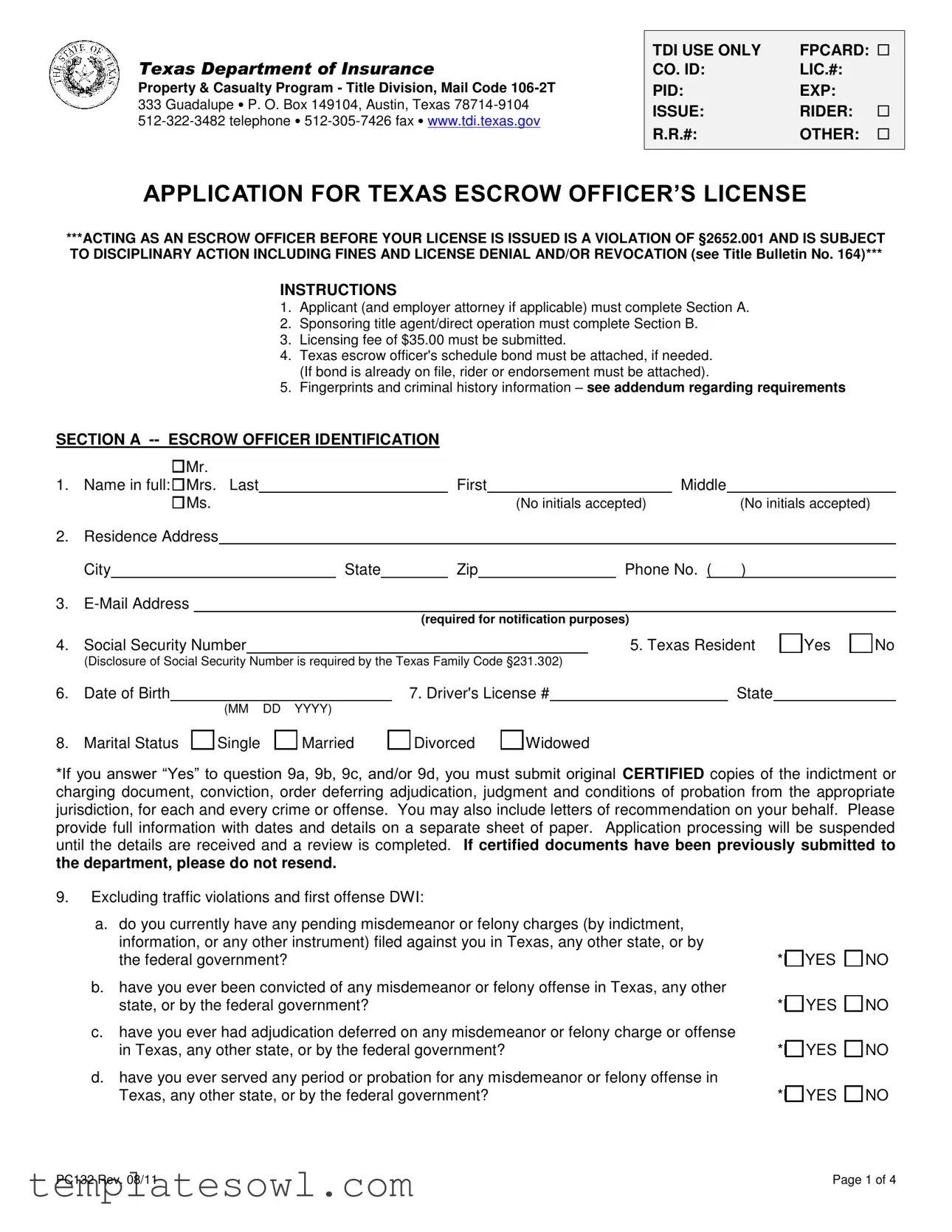 Fill Out Your Texas Pc132 Form