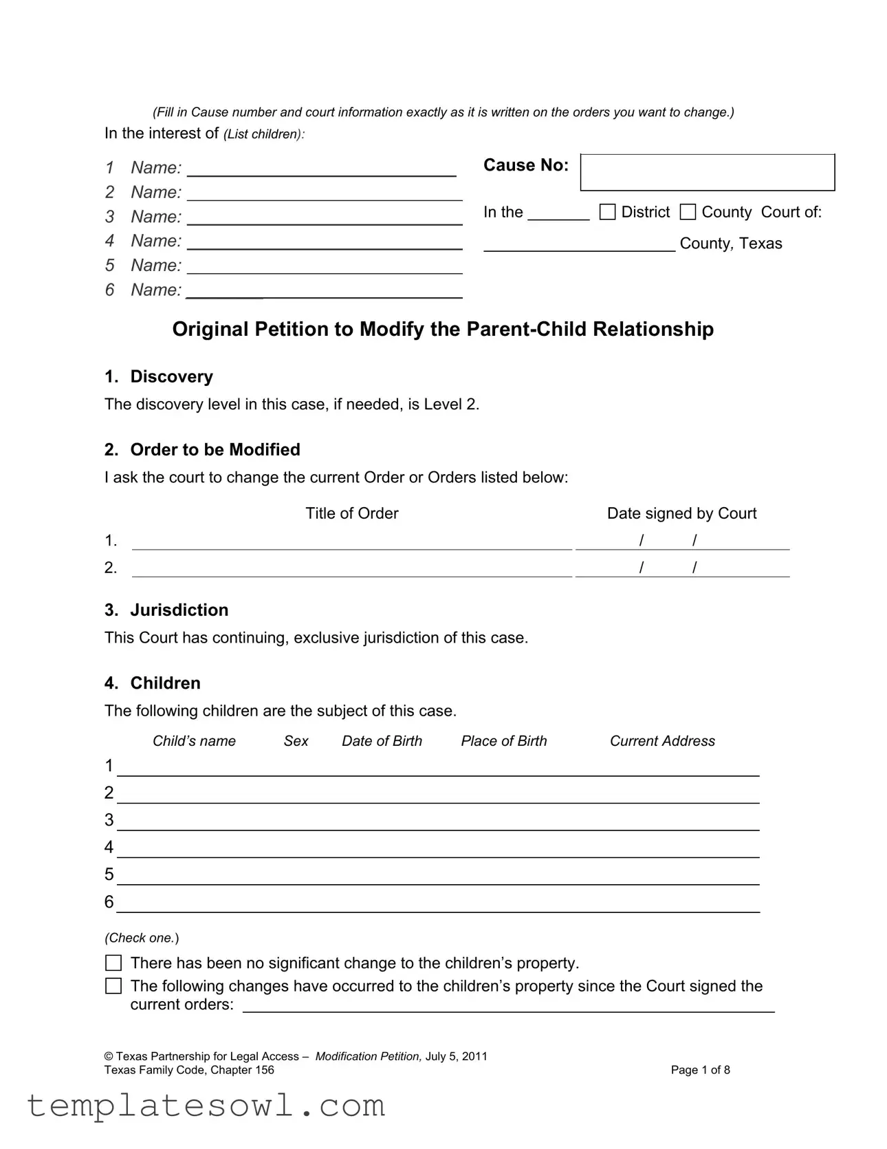 Fill Out Your Texas Petition Modify Form