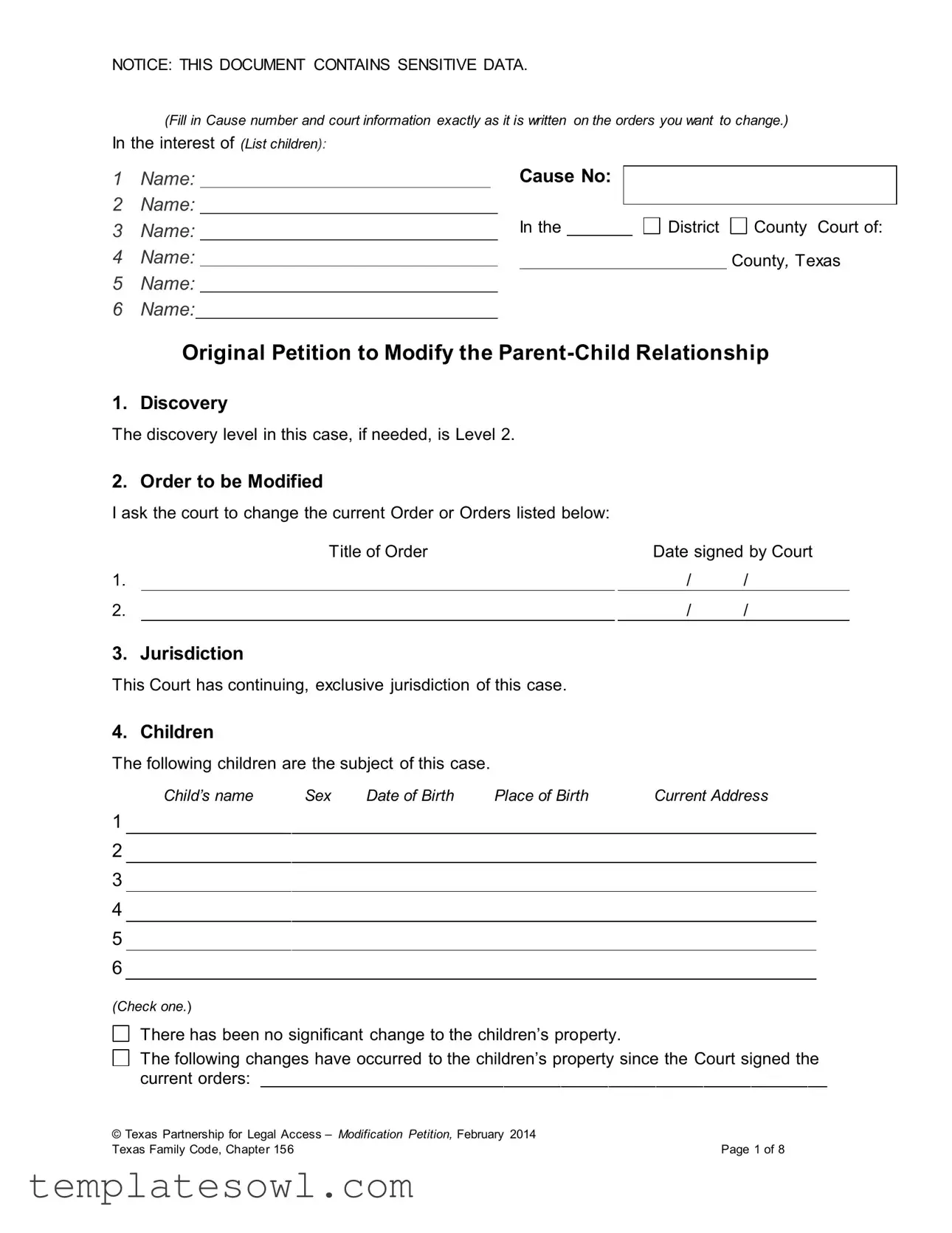 Fill Out Your Texas Petition To Modify Form