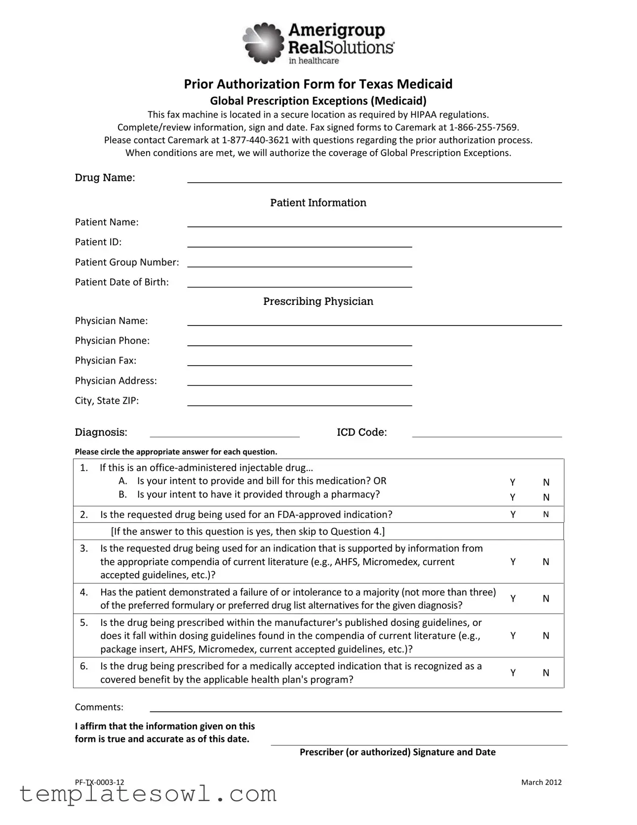 Fill Out Your Texas Pre Authorization Request Form