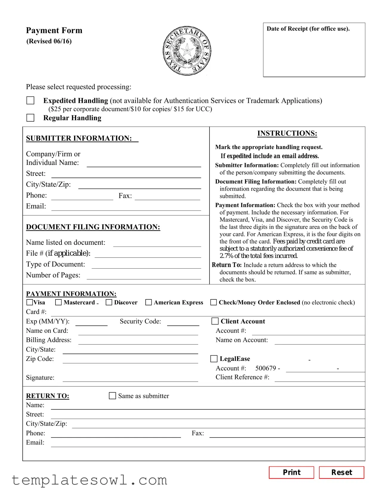Fill Out Your Texas Sos Payment 807 Form