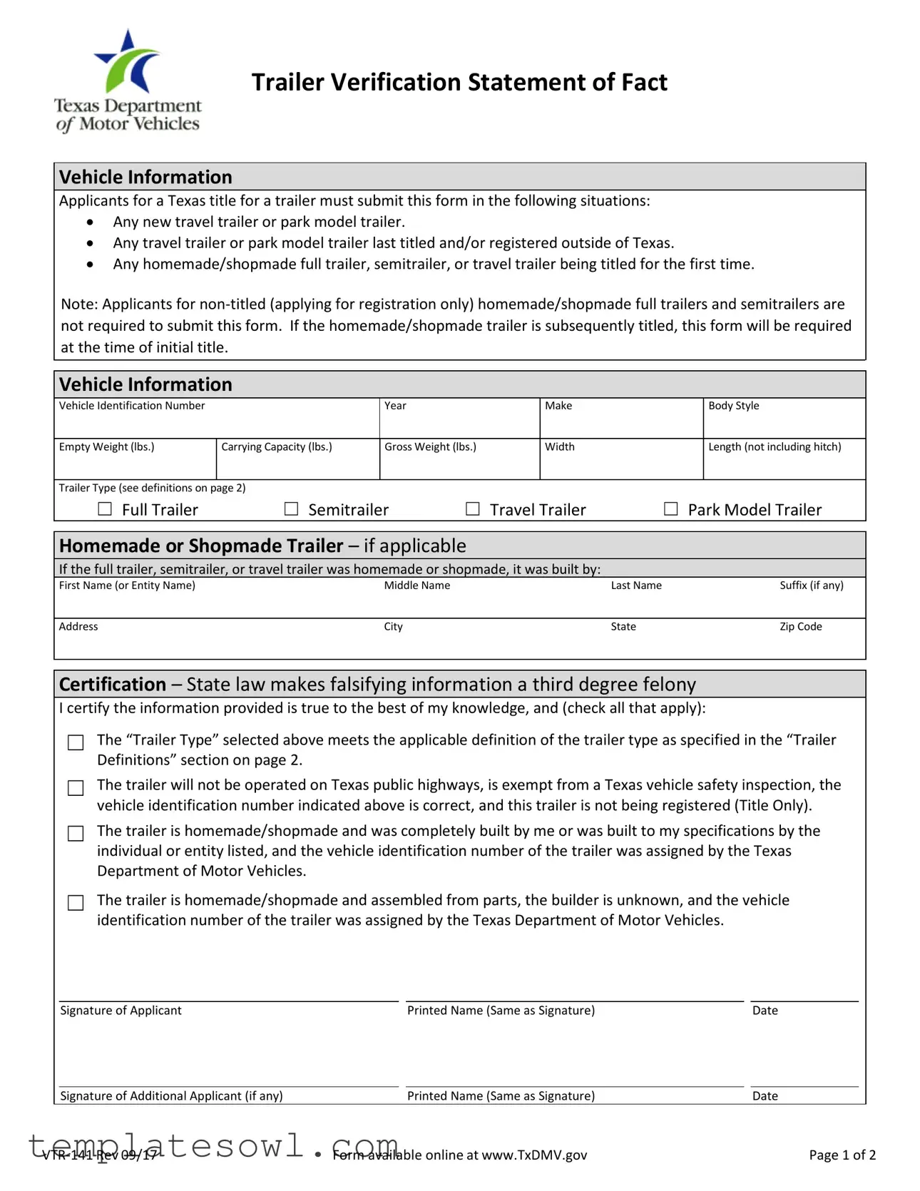 Fill Out Your Texas Vtr 141 Form