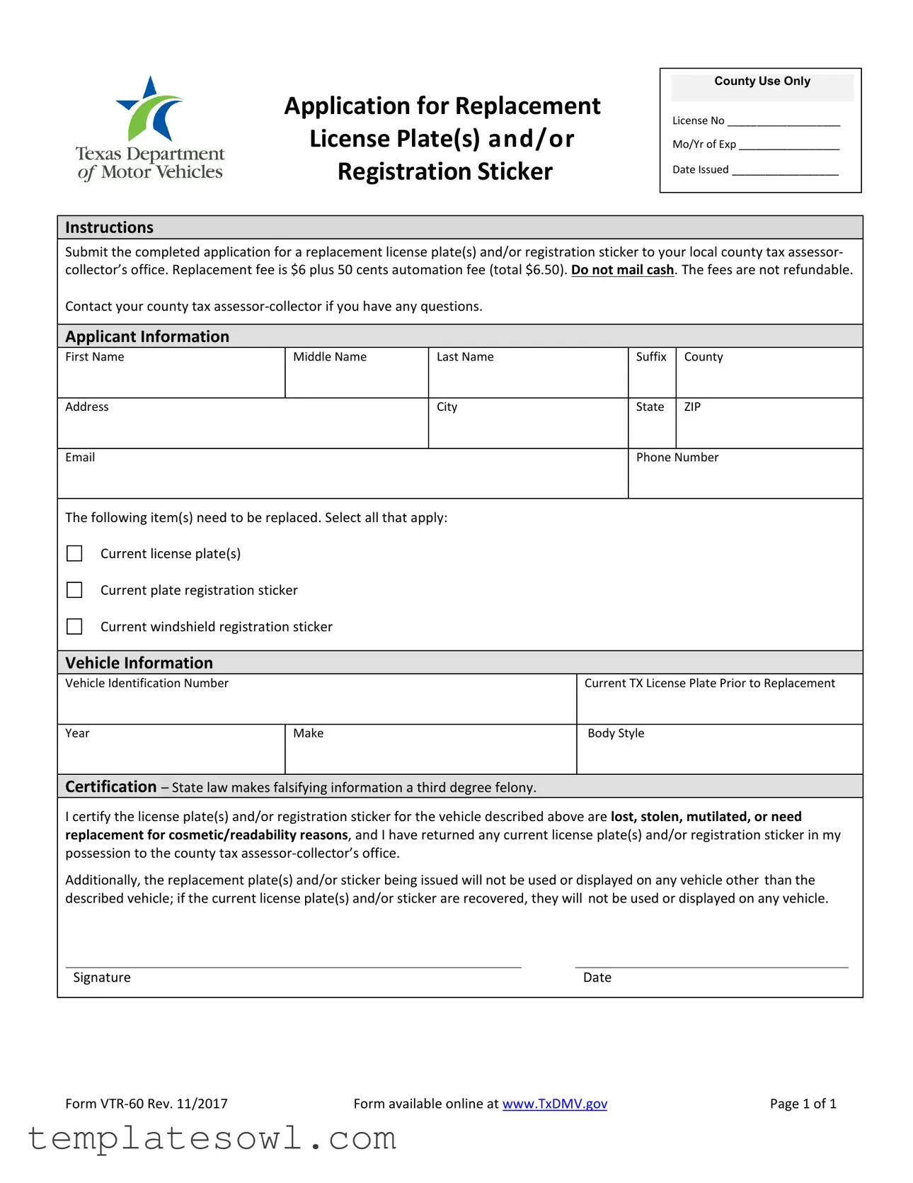 Fill Out Your Texas Vtr 60 Form