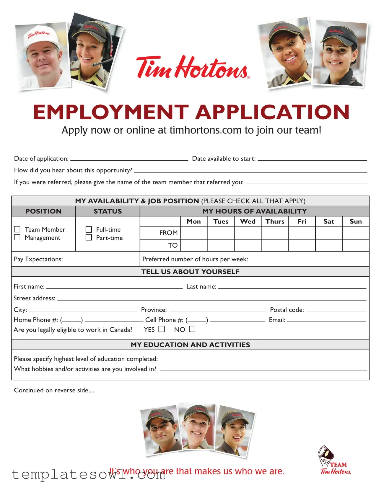 Fill Out Your Tim Hortons Job Application Form