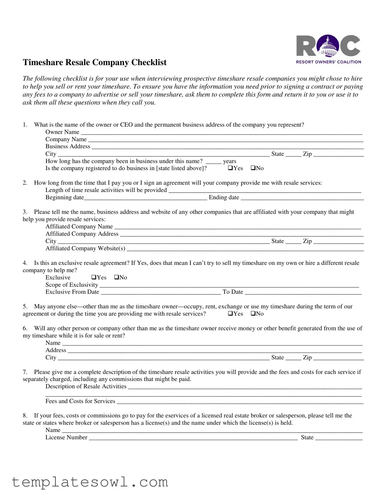 Fill Out Your Timeshare Resale Contract Form