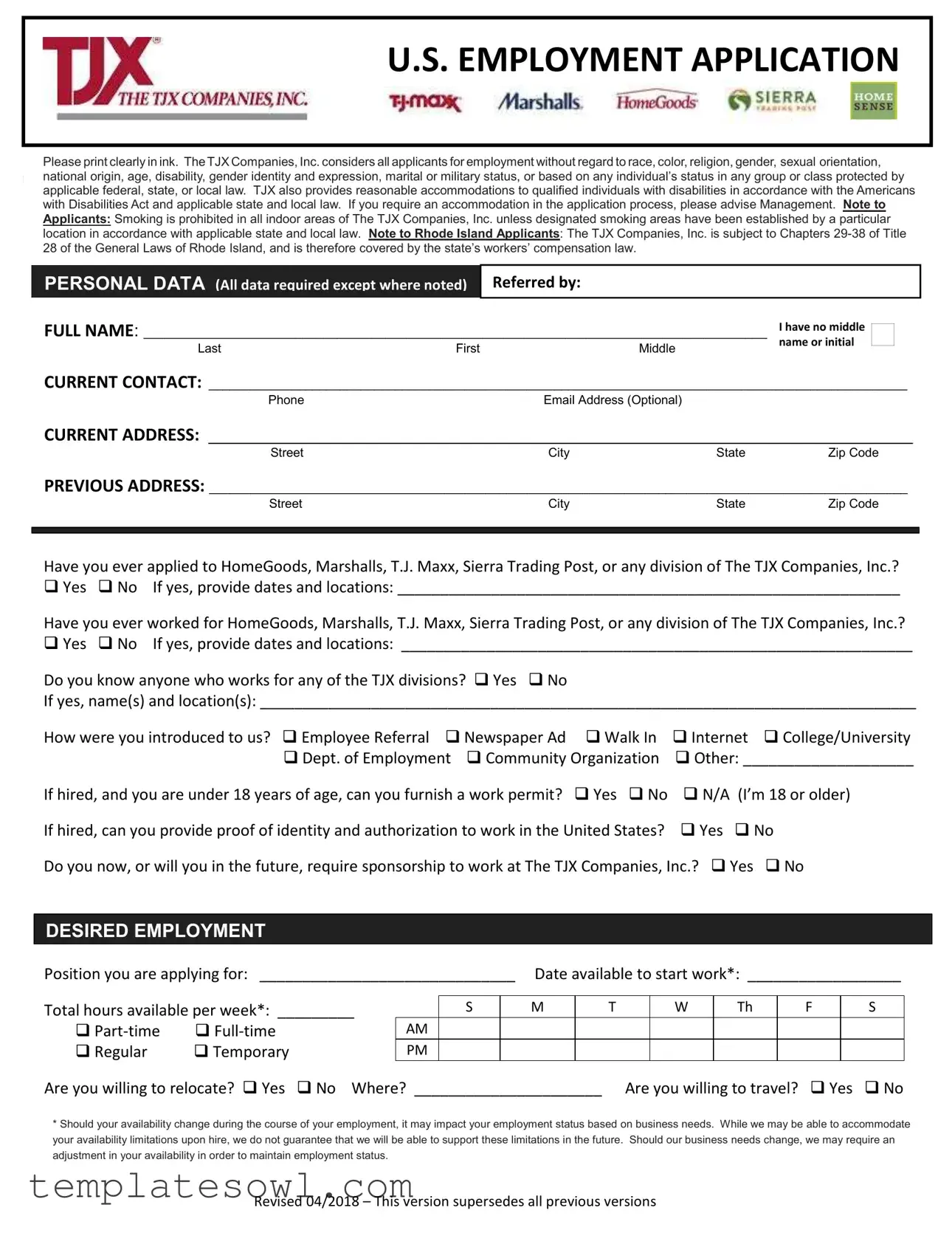 Fill Out Your Tj Maxx Job Form