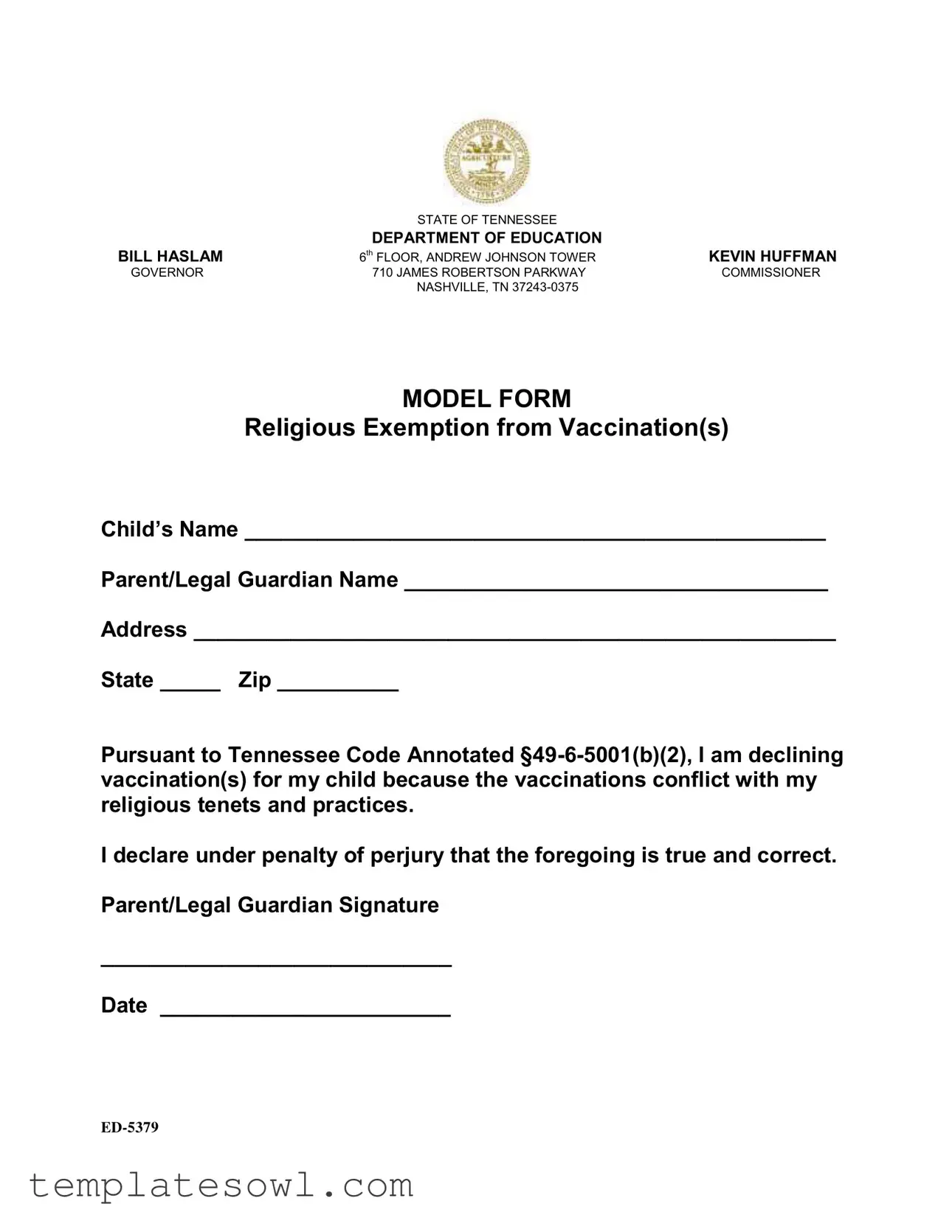 Fill Out Your Tn Exemption Vaccination Form