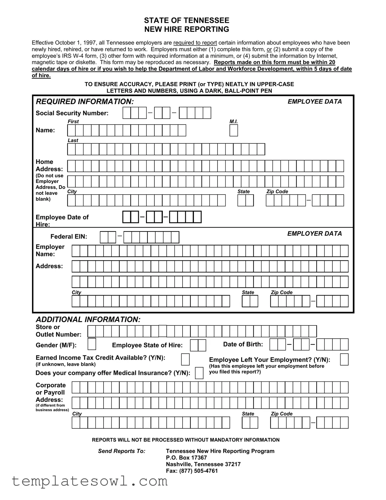 Fill Out Your Tn New Hire Form