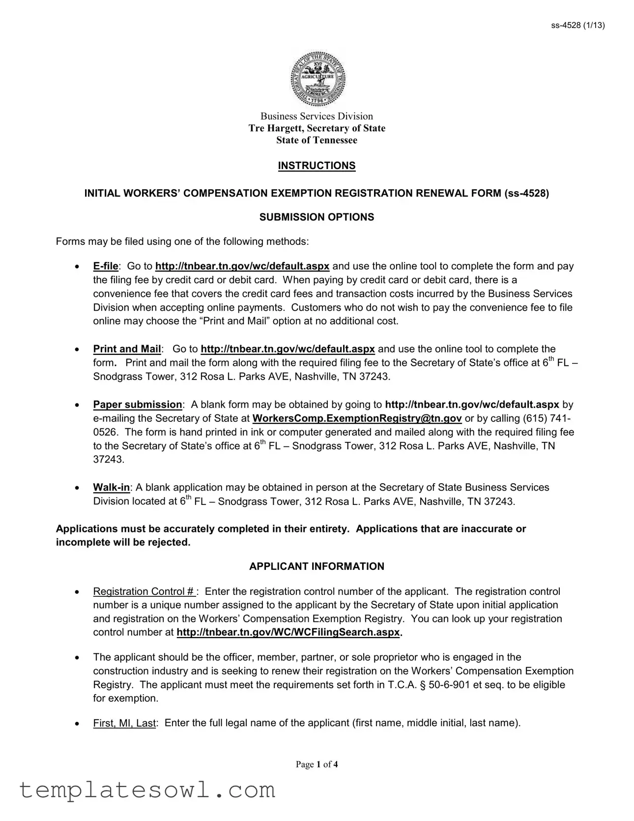 Fill Out Your Tn Workers Compensation Exemption Form