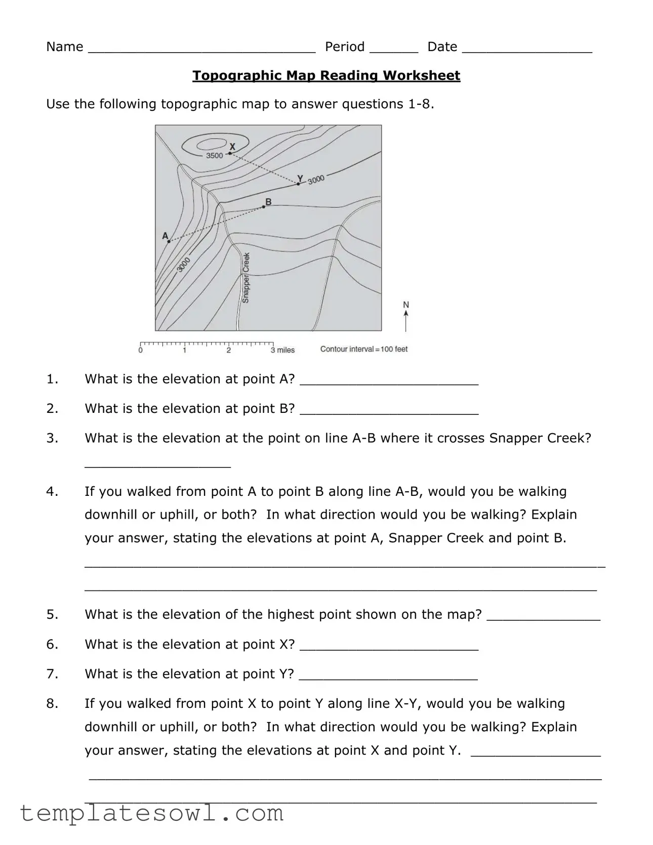 Fill Out Your Topographic Map Reading Worksheet Form