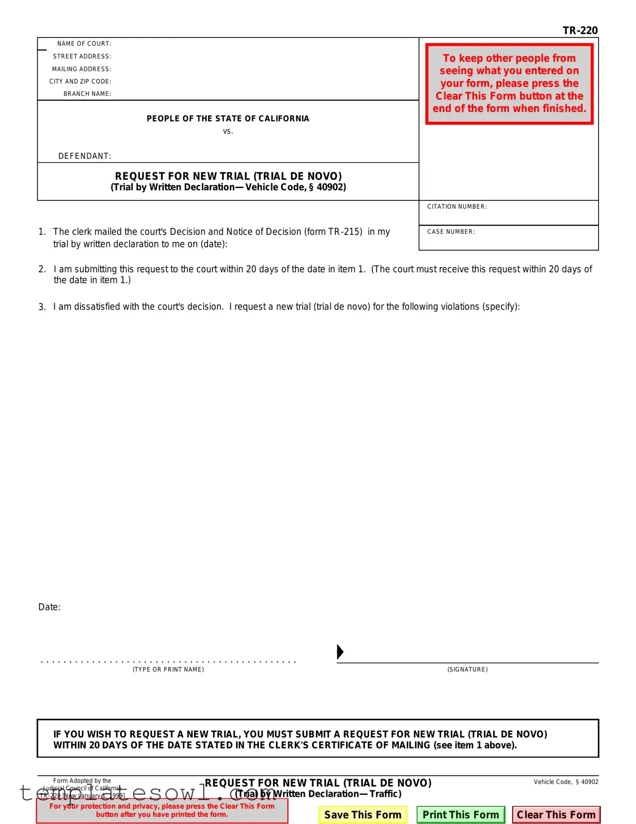 Fill Out Your Tr 220 Form