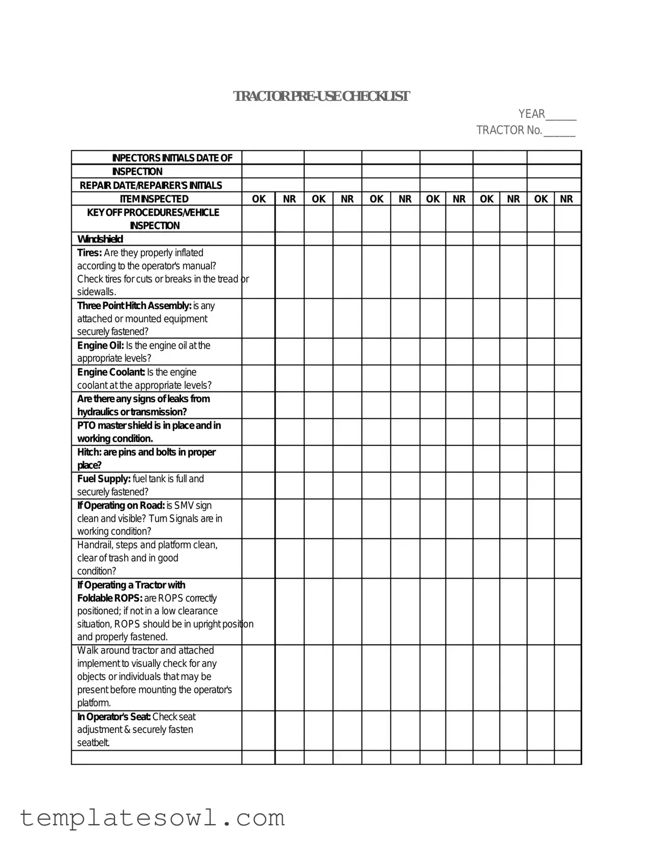 Fill Out Your Tractor Checklist Form