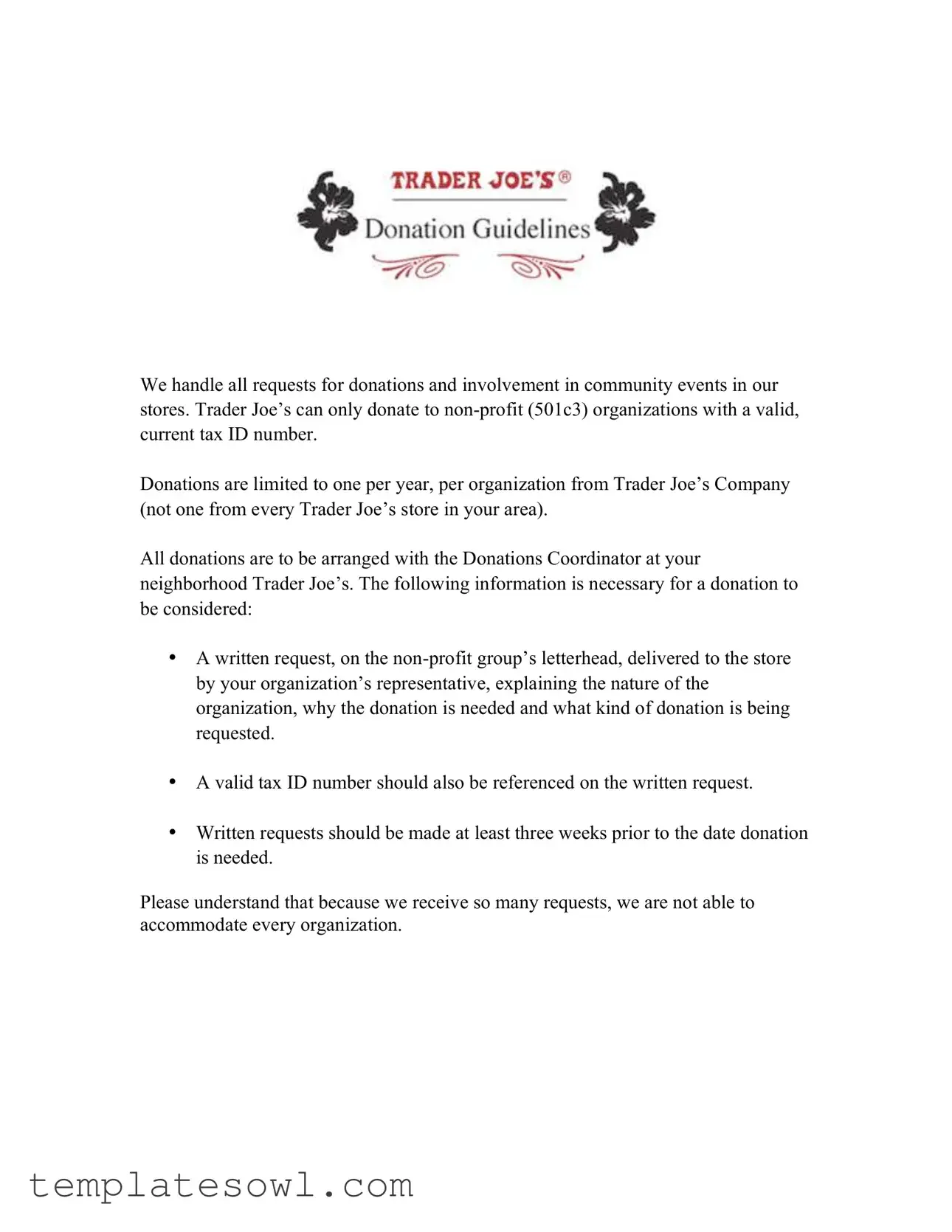 Fill Out Your Traders Joes Corporate Donations Form
