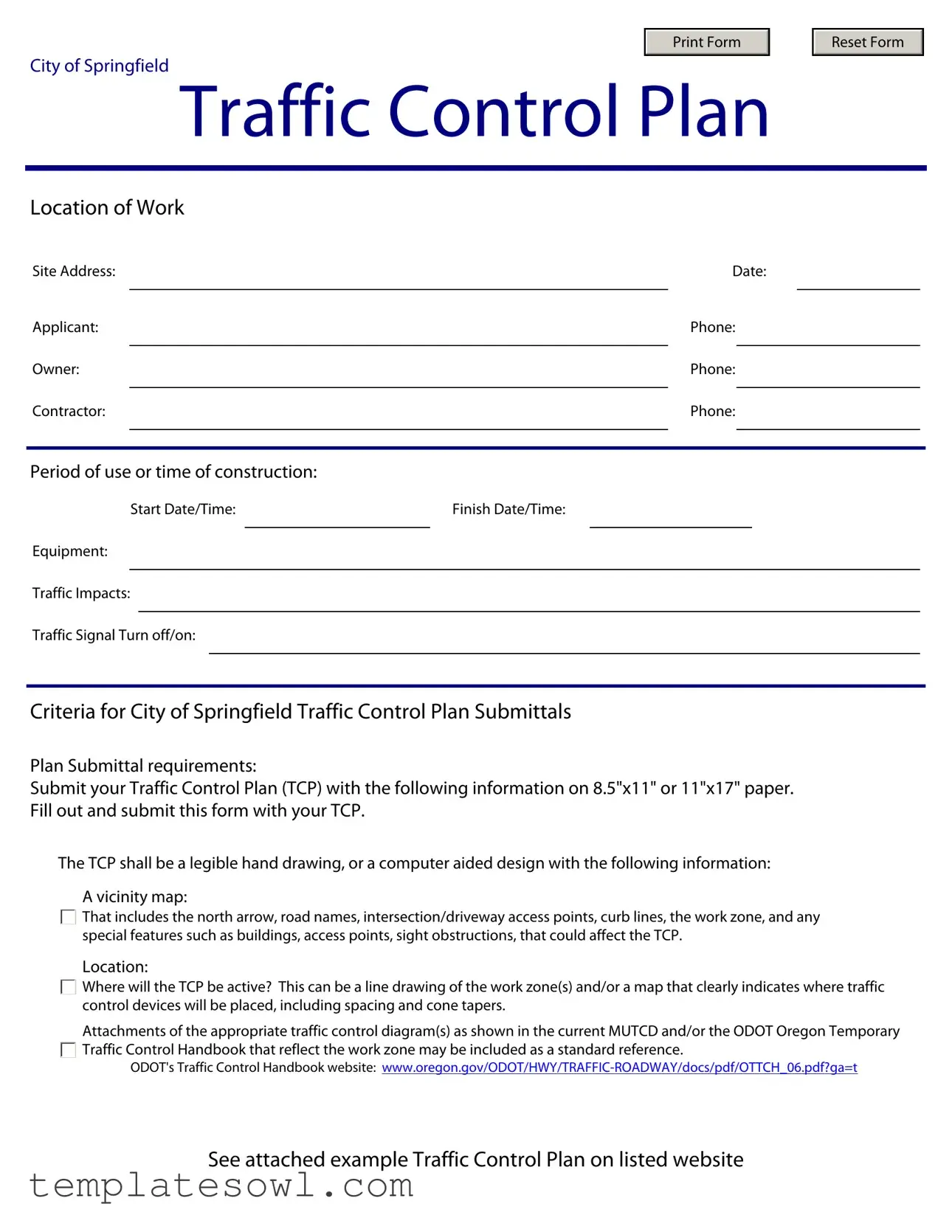 Fill Out Your Traffic Control Plan Form