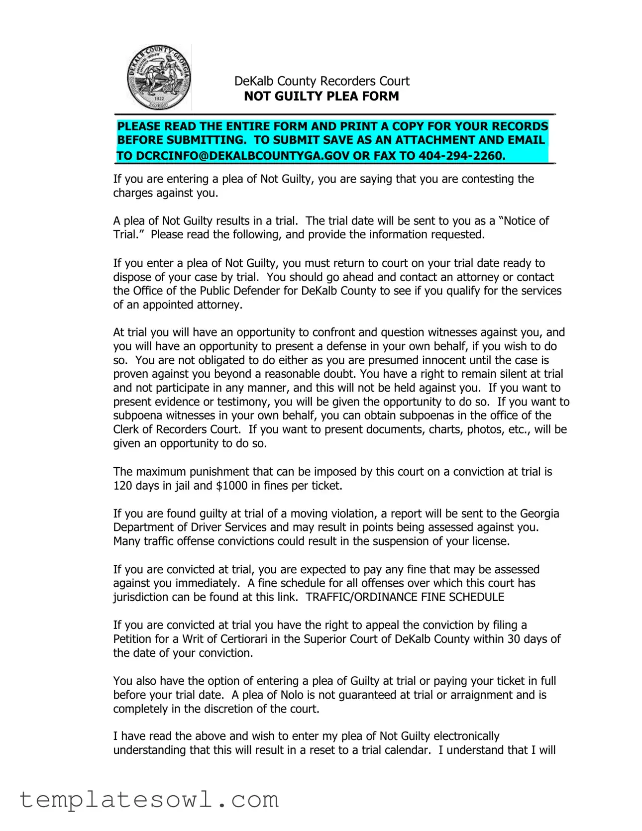 Fill Out Your Traffic Guilty Plea Form