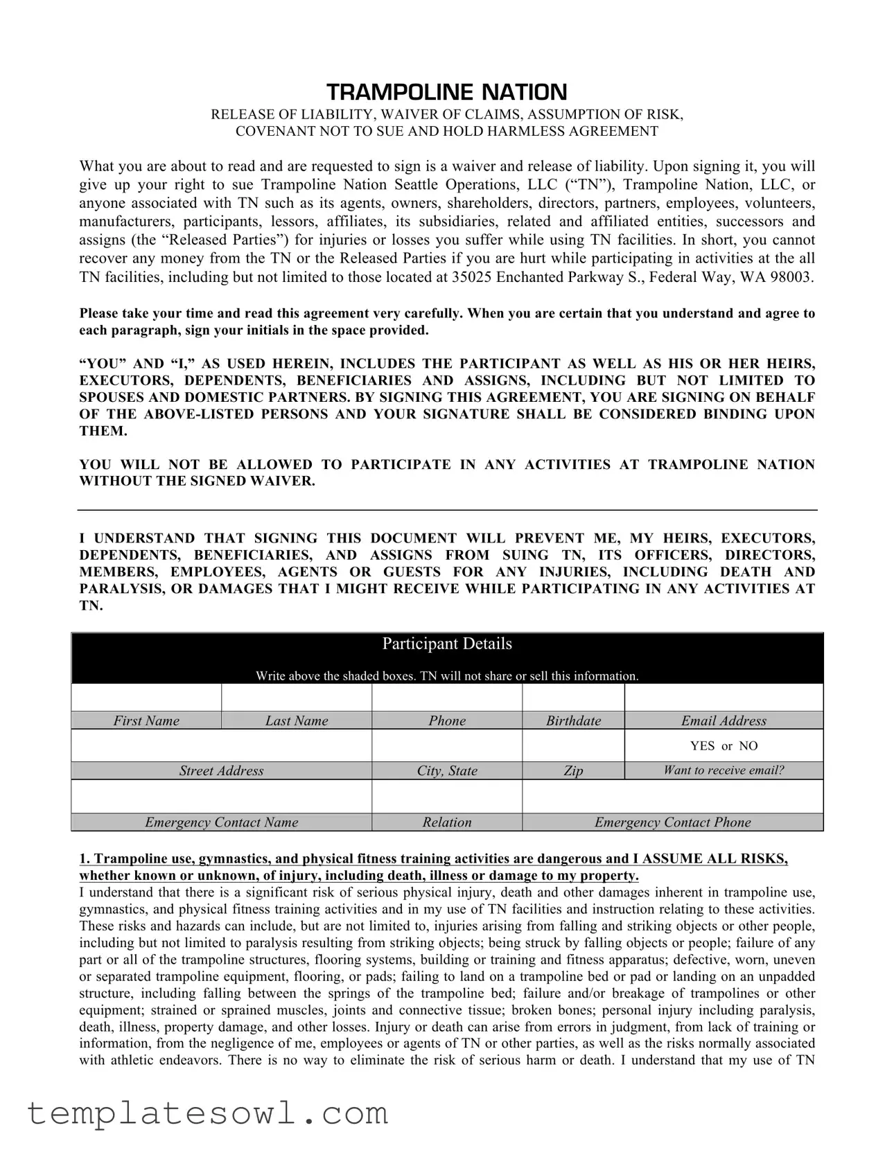 Fill Out Your Trampoline Waiver Form