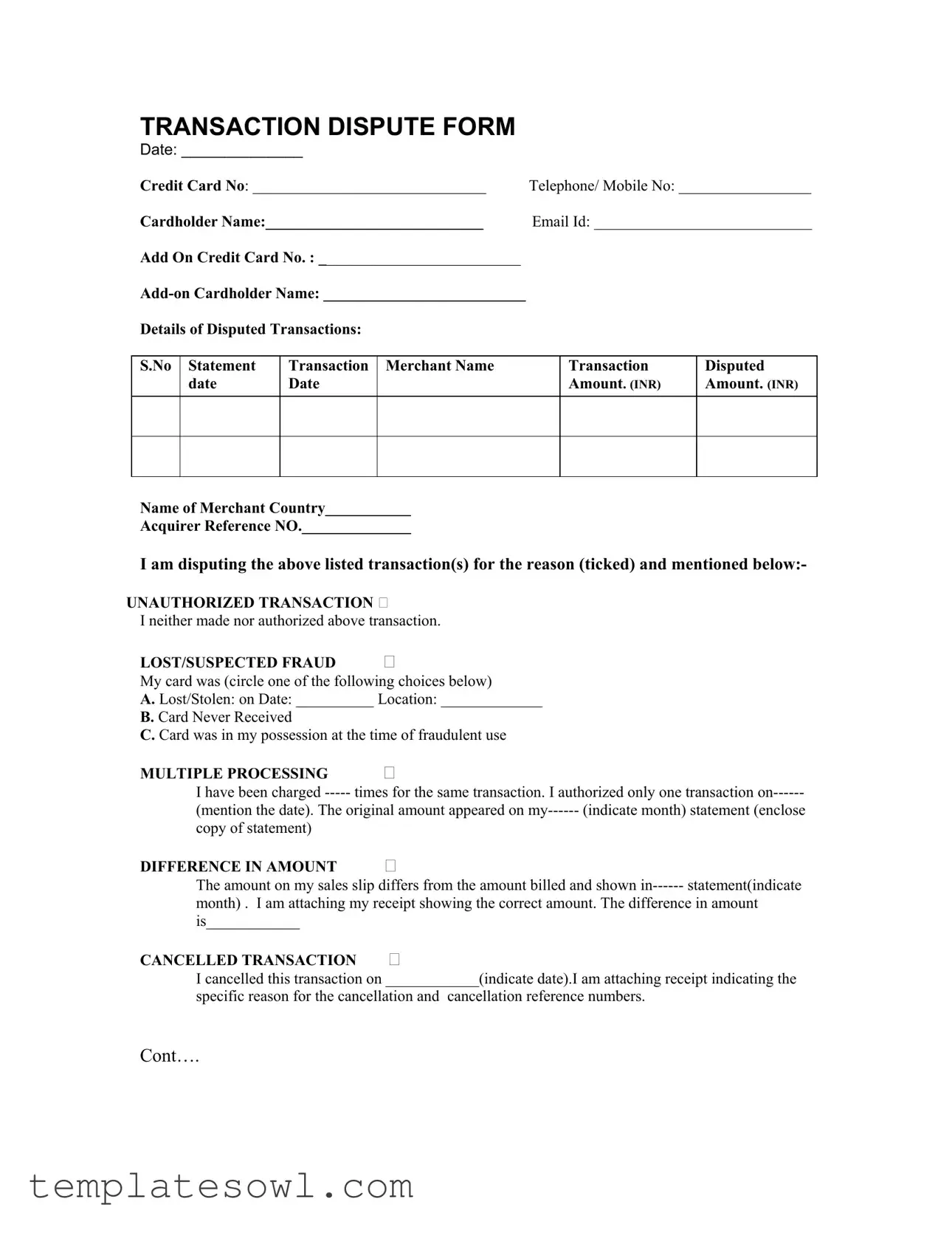 Fill Out Your Transaction Dispute Pnb Form