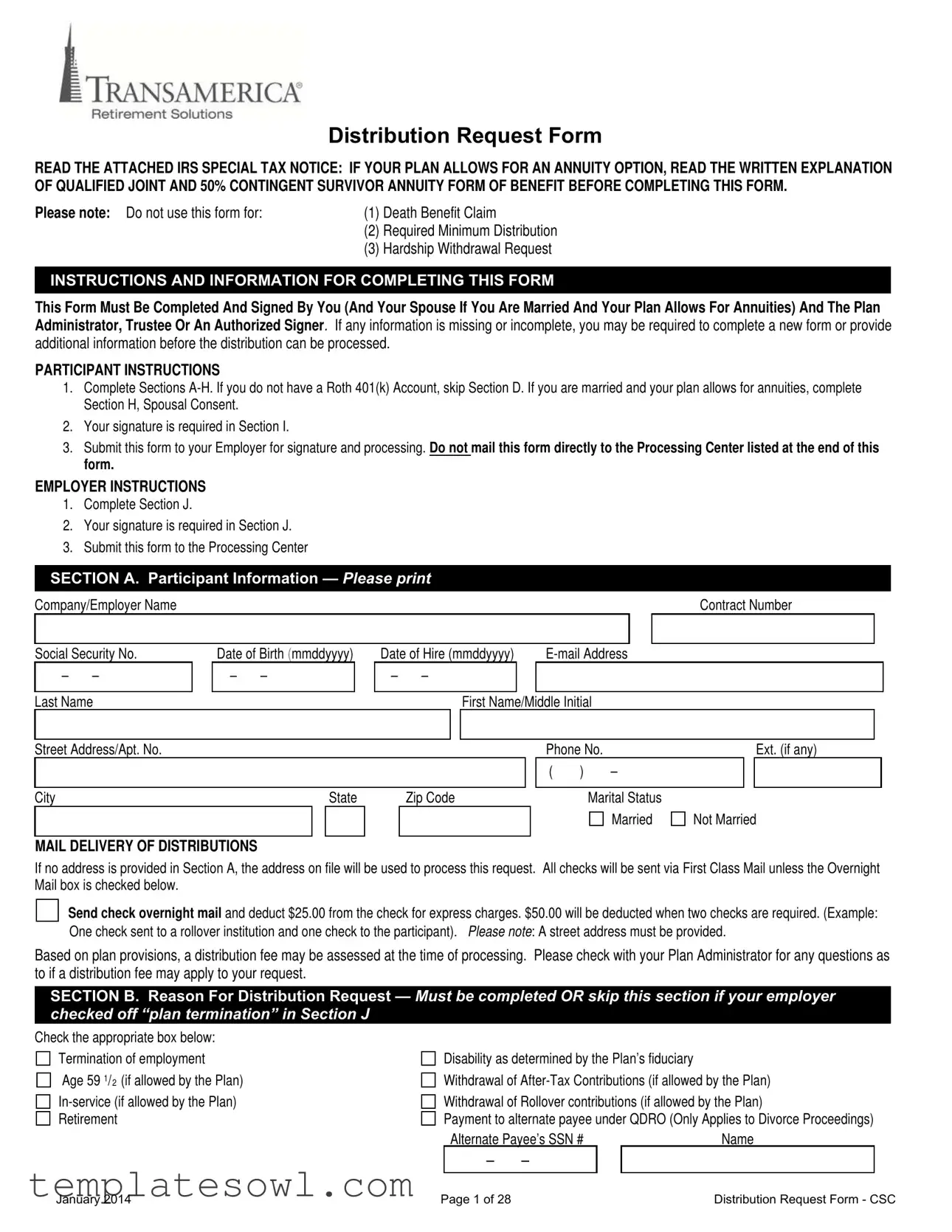 Fill Out Your Transamerica 401K Withdrawal Form