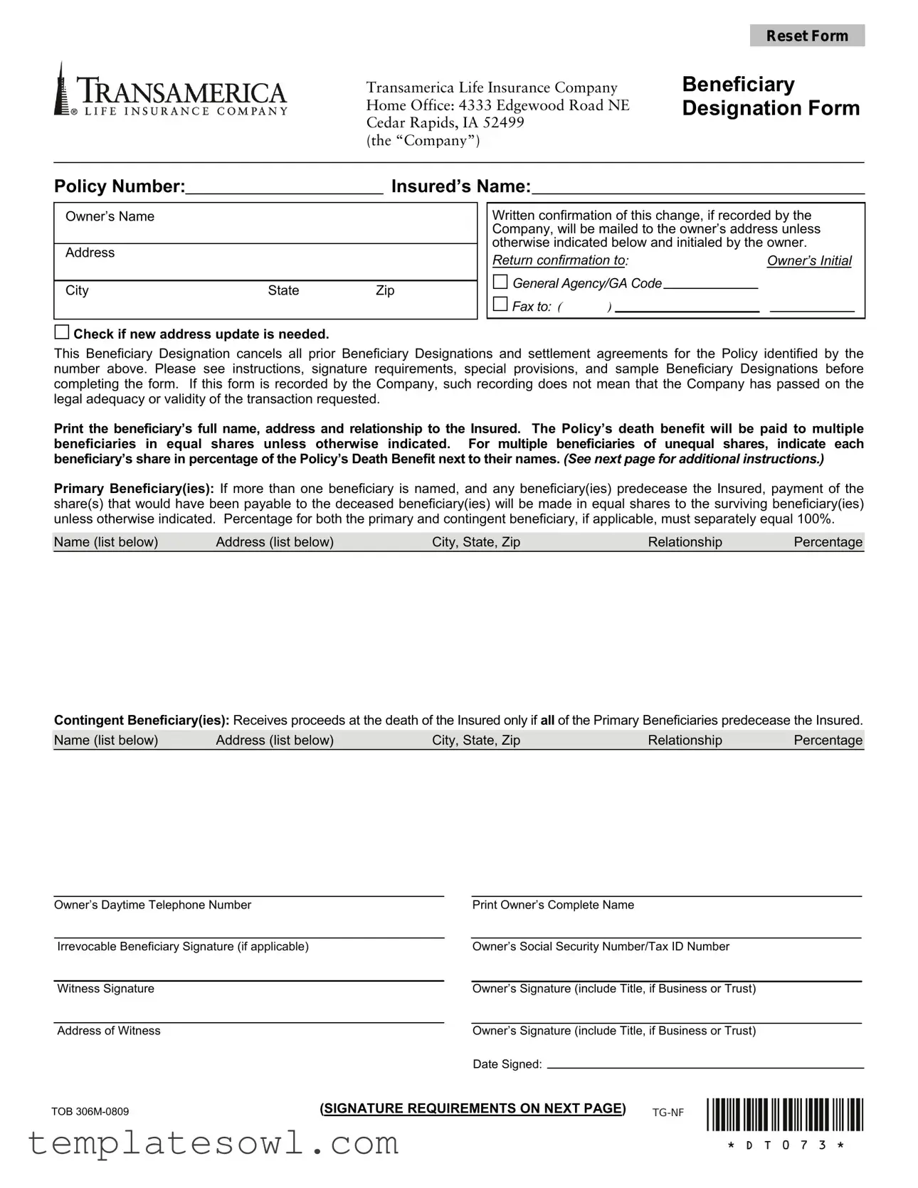 Fill Out Your Transamerica Beneficiary Form