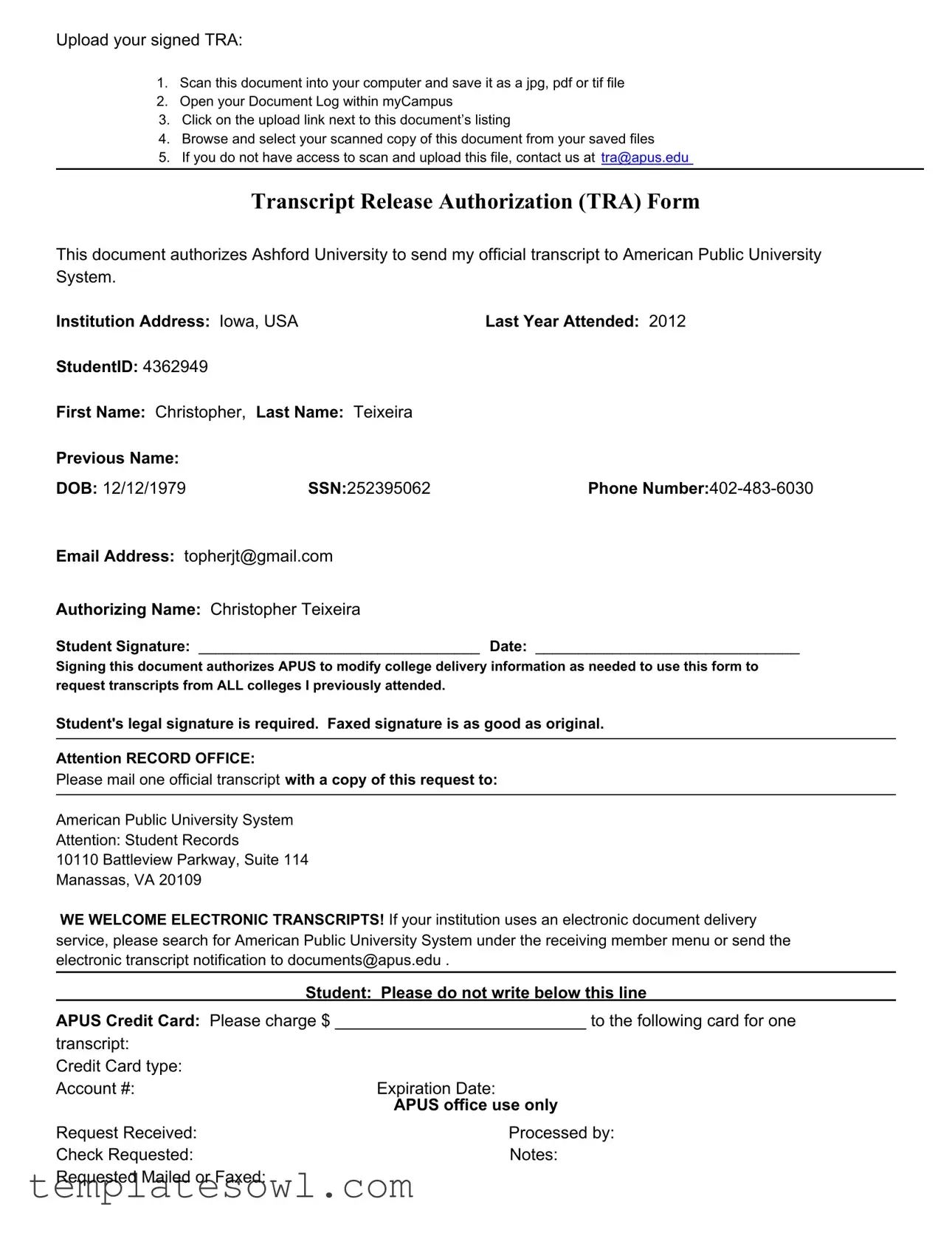 Fill Out Your Transcript Release Authorization Form