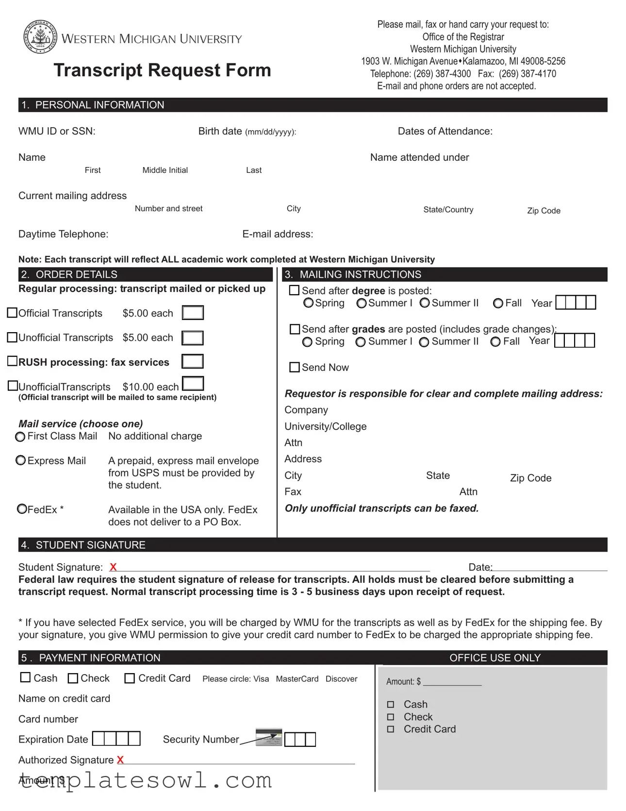 Fill Out Your Transcript Wmu Form