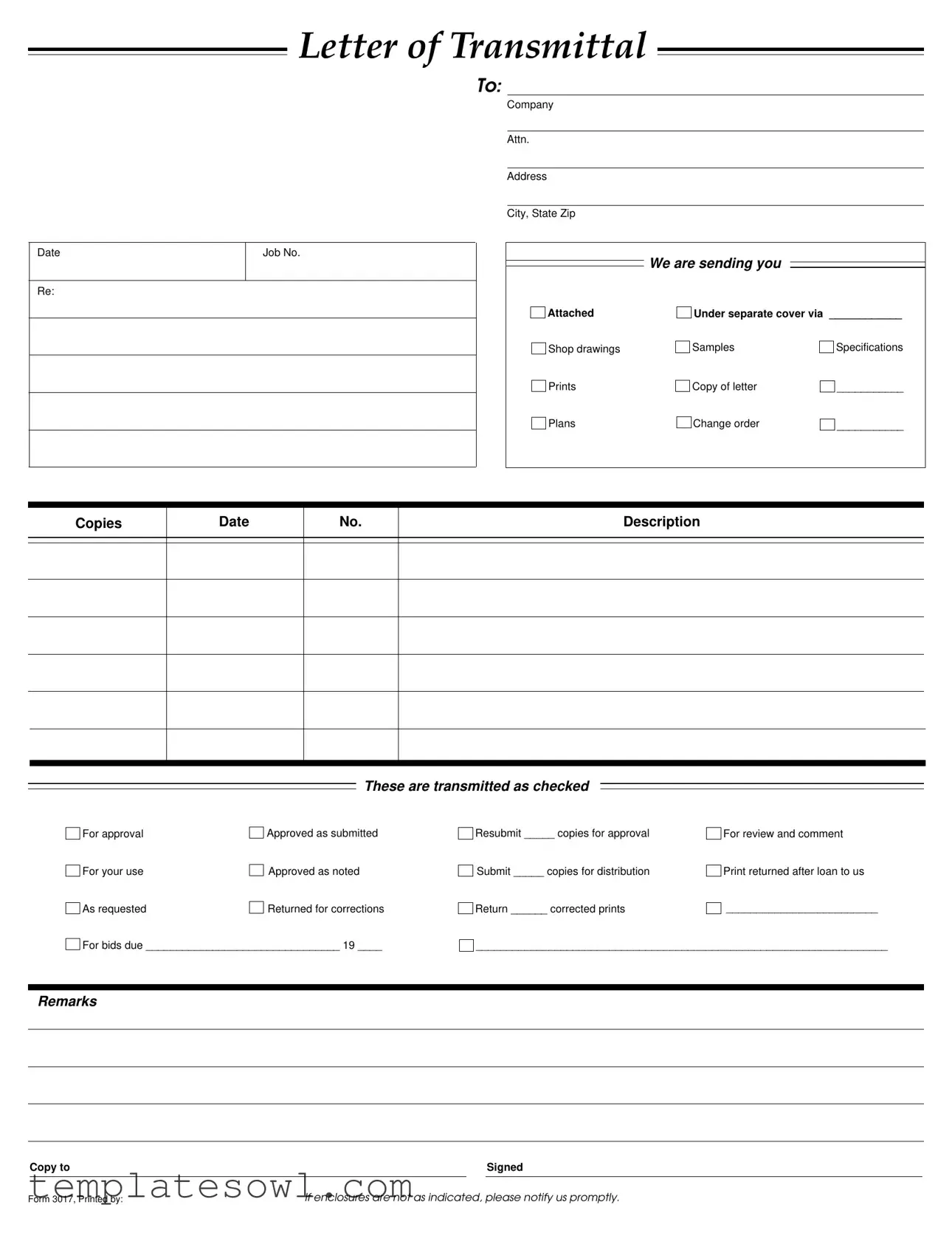 Fill Out Your Transmittal Form