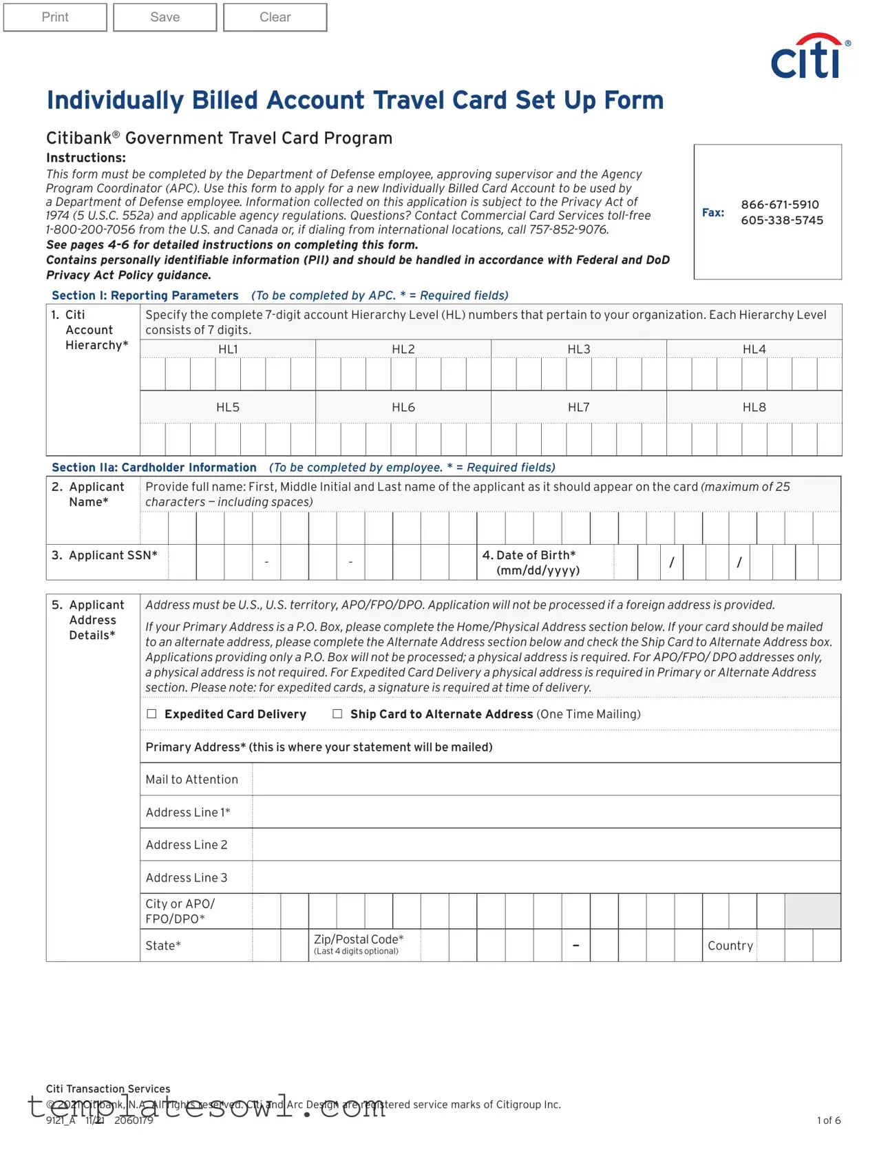 Fill Out Your Travel Card Form