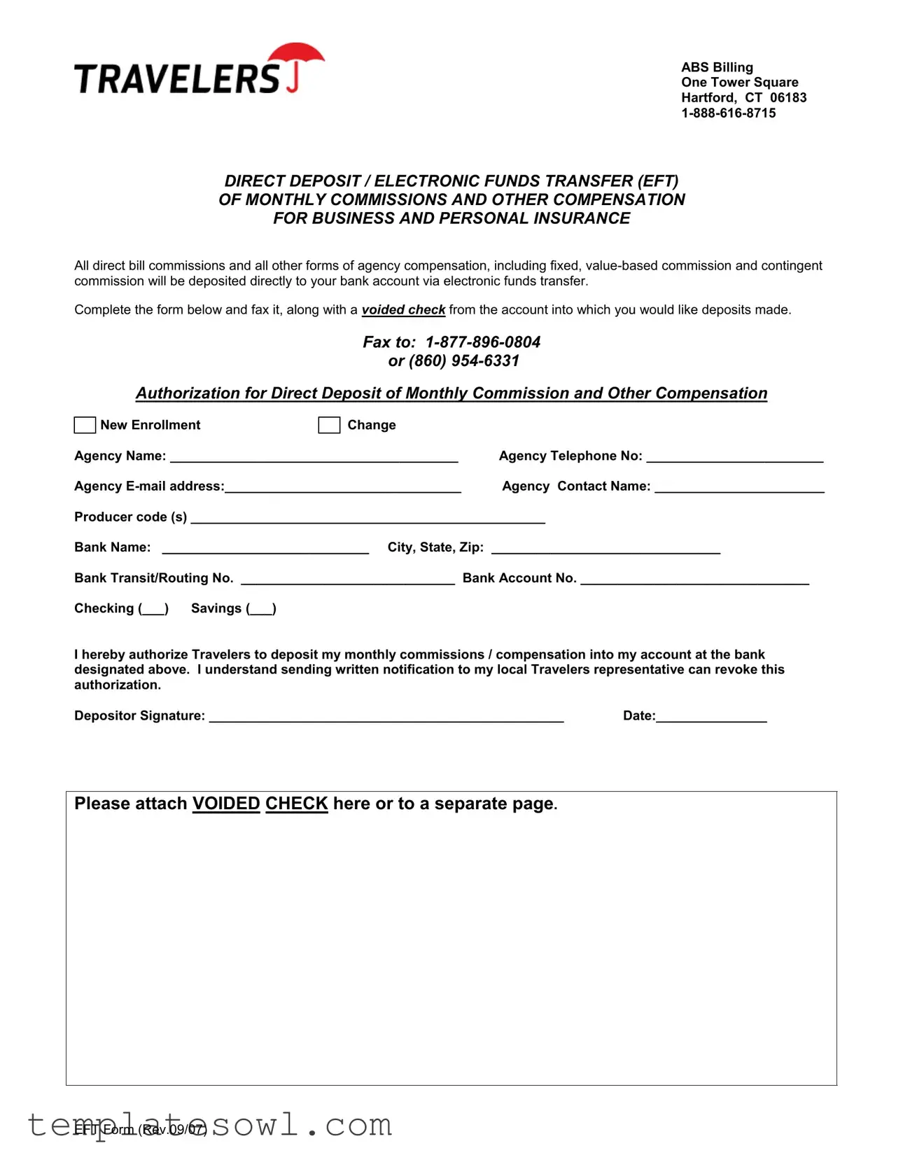 Fill Out Your Travelers Eft Form