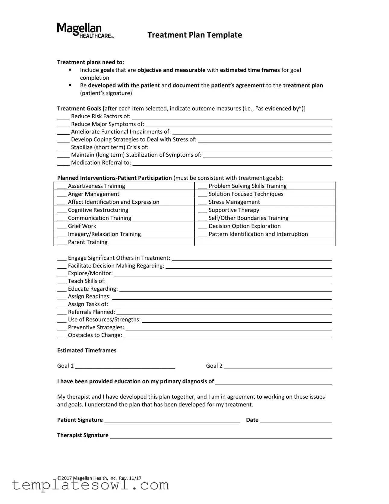 Fill Out Your Treatment Plan Form