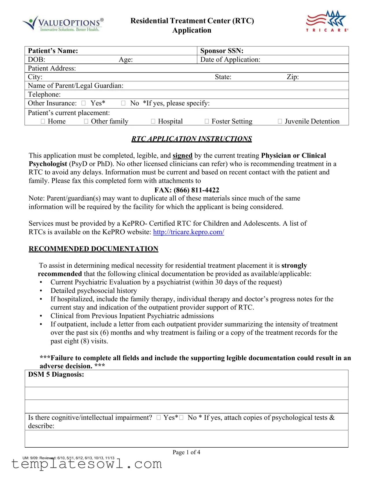 Fill Out Your Tricare Rtc Application Form