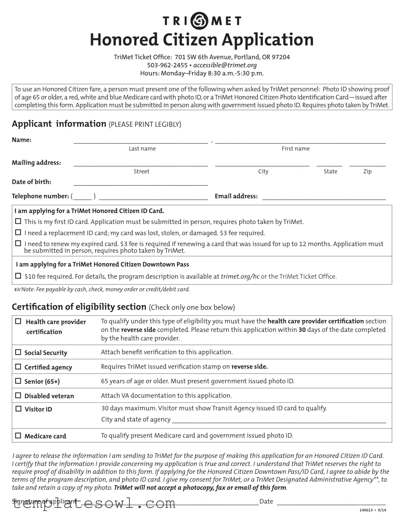 Fill Out Your Trimet Honored Citizen Form