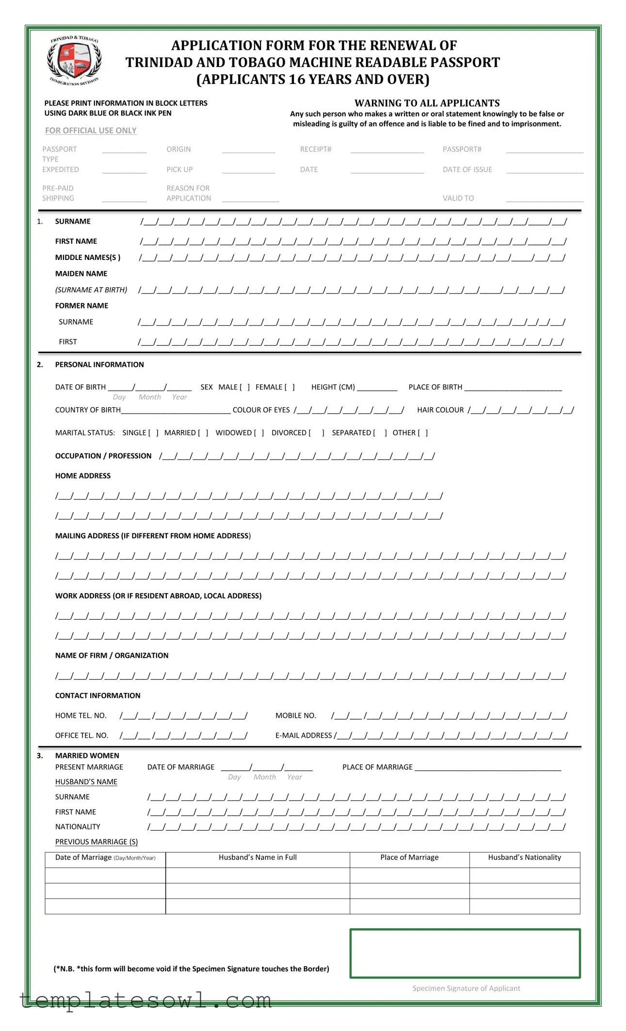 Fill Out Your Trinidad Tobago Passport Form
