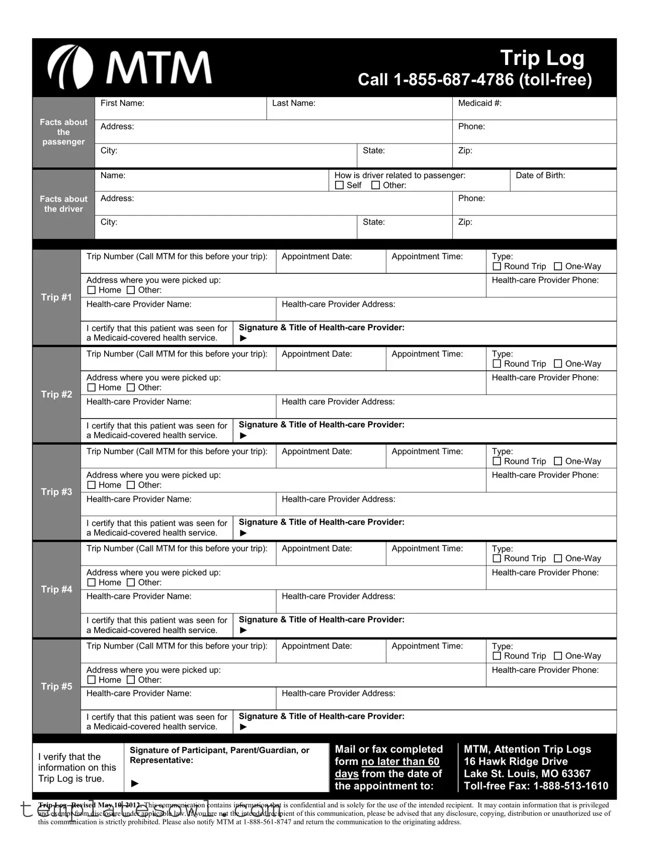 Fill Out Your Trip Log Mtm Form