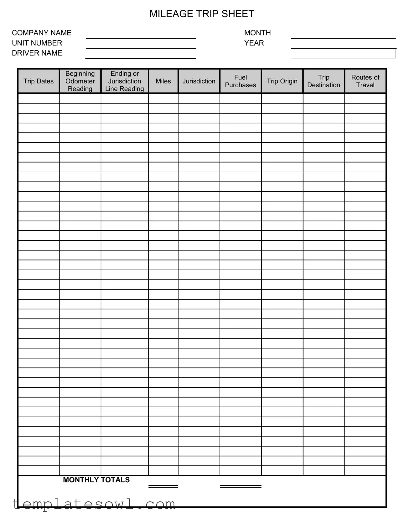 Fill Out Your Trip Sheet Form